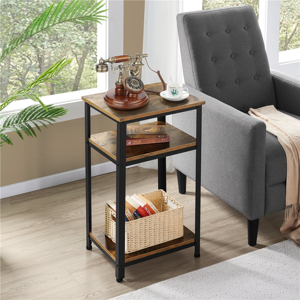 Alden Design 29.5 in H 3-Tier Wooden End Table with Metal Frame for Living Room, Rustic Brown