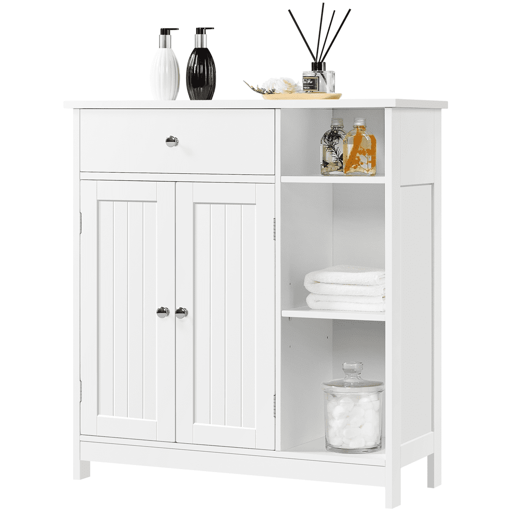 Alden Design Large Wooden Bathroom Floor Cabinet with Drawer for Living Room, White