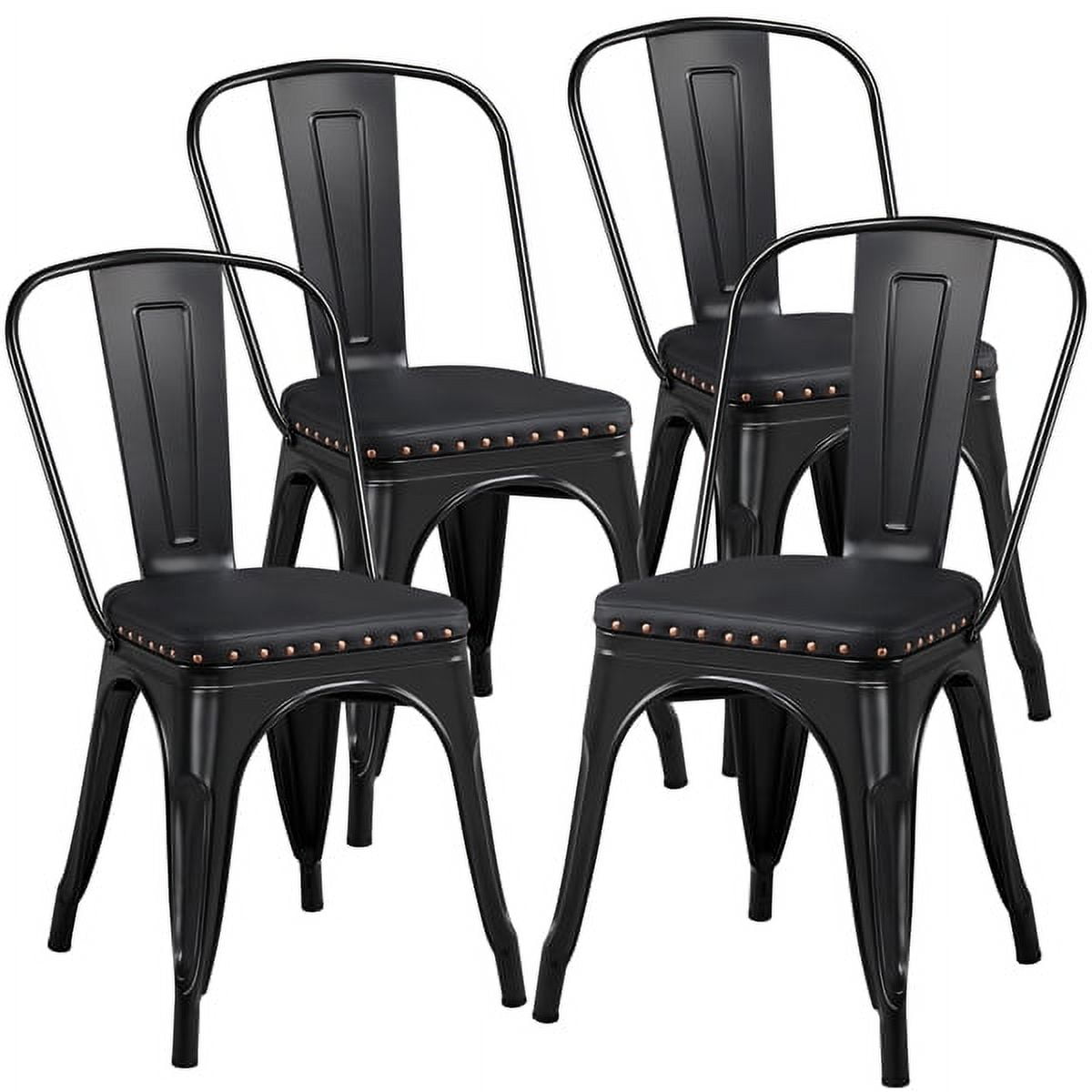 Alden Design Metal Dining Chairs Soft Cushioned Upholstered Chairs Bistro Cafe Chairs Industrial Style for Indoor Outdoor, Set of 4, Black