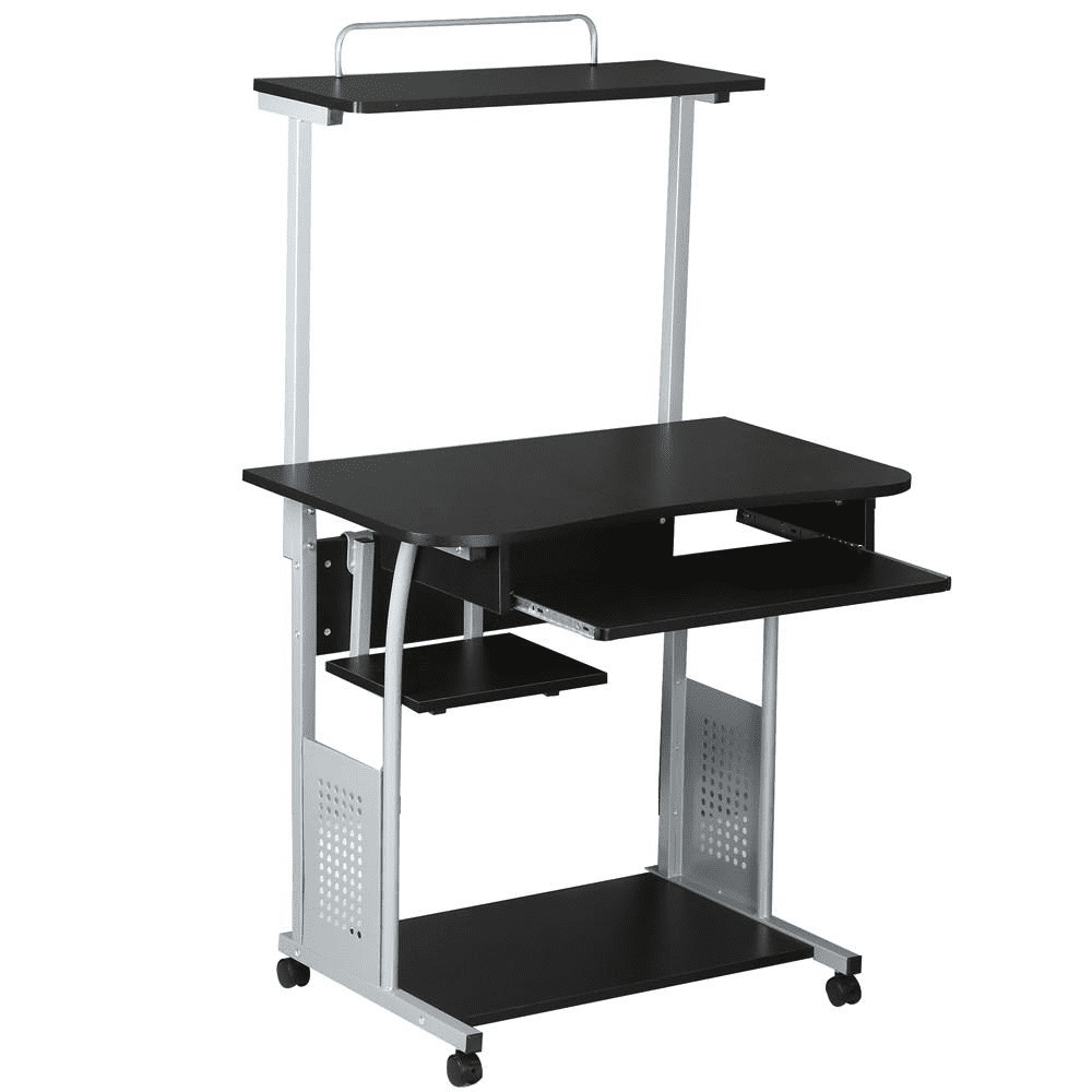 Alden Design Metal Portable Computer Desk with 4 Storage Shelves and Keyboard Tray, Black/Gray