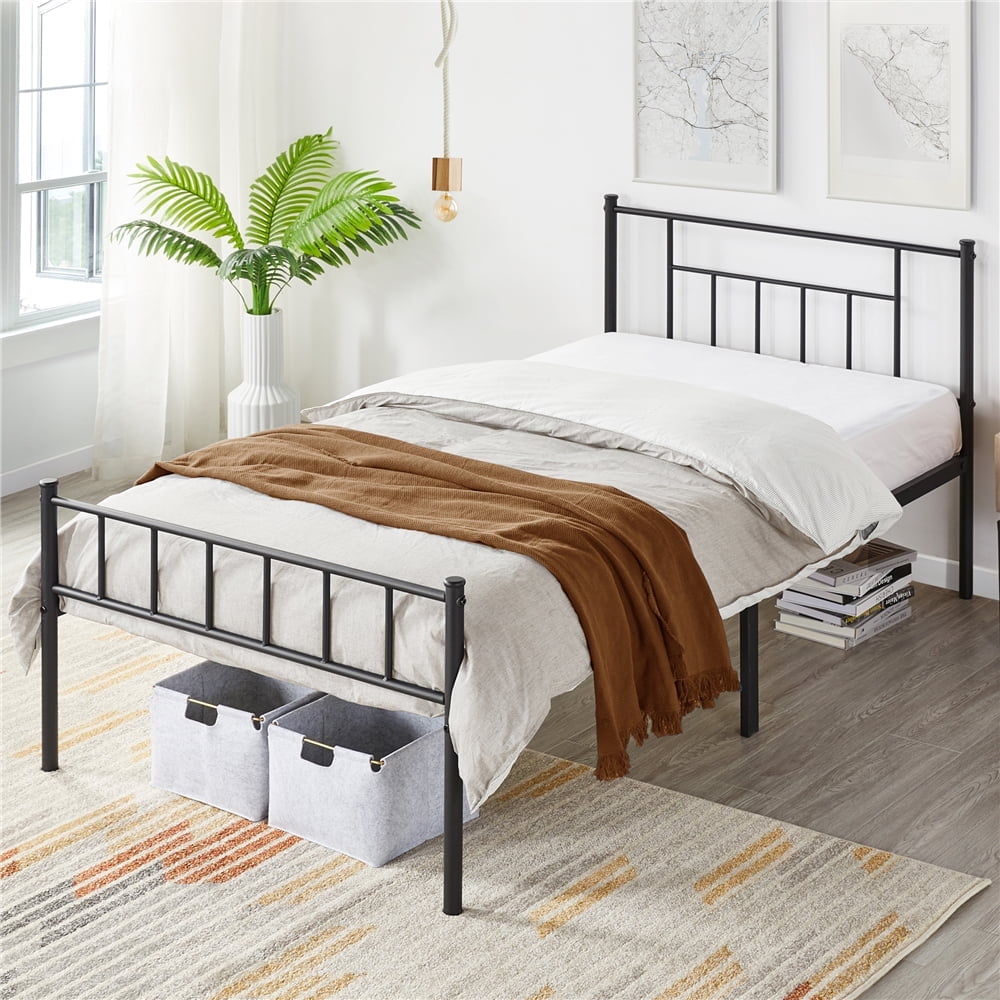 Alden Design Metal Twin Size Bed with Headboard and Footboard, Black
