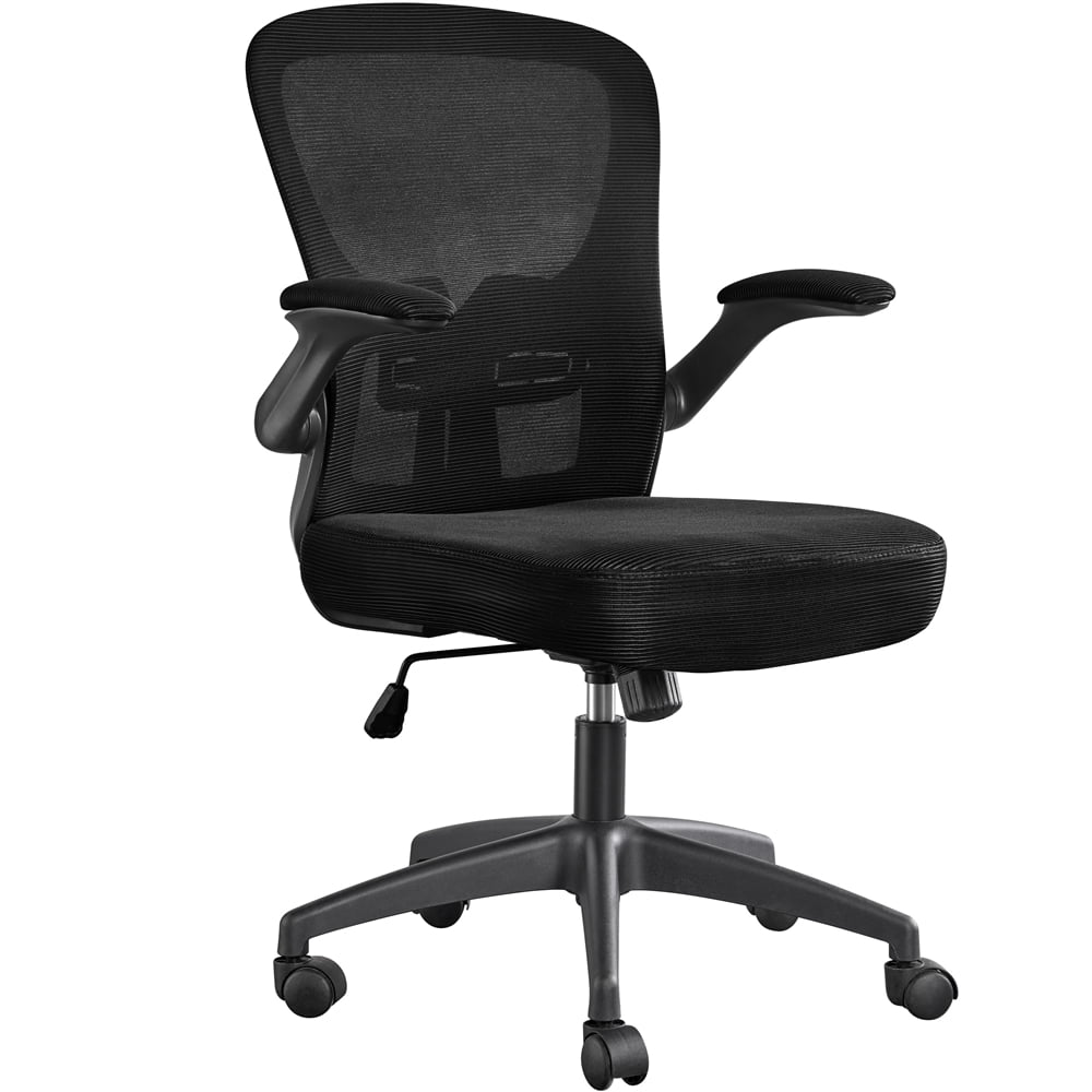 Alden Design Mid Back Adjustable Office Chair with Flip Up Armrests, Black