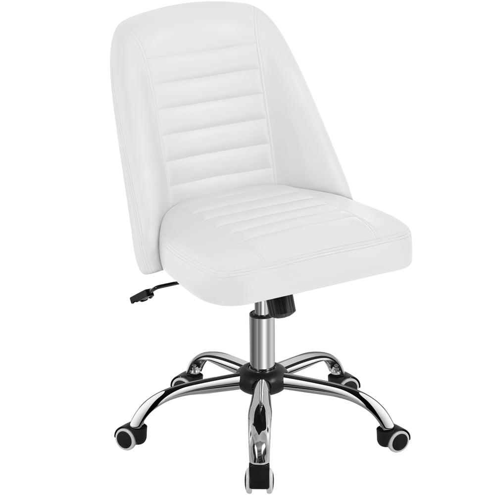 Alden Design Modern Tufted Faux Leather Armless Desk Chair for Home Office, White