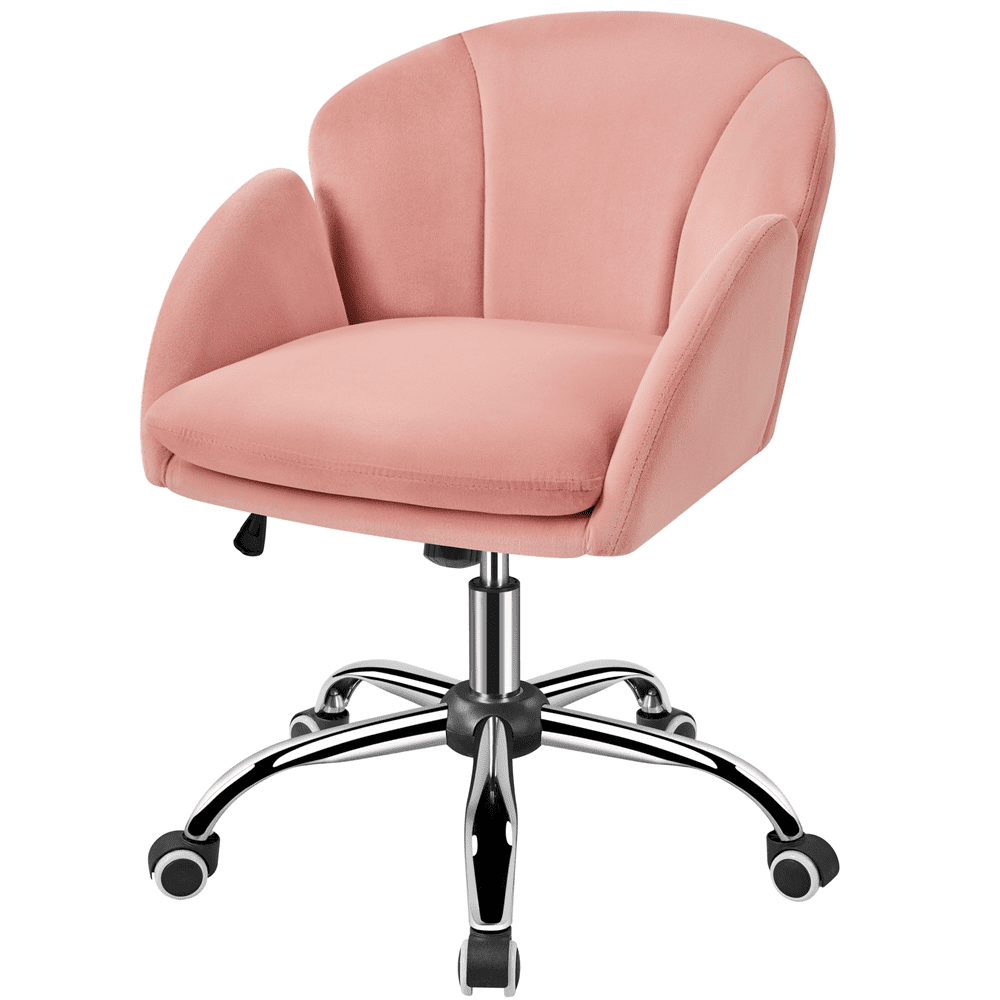 Alden Design Modern Velvet Rolling Desk Chair for Home Office, Pink