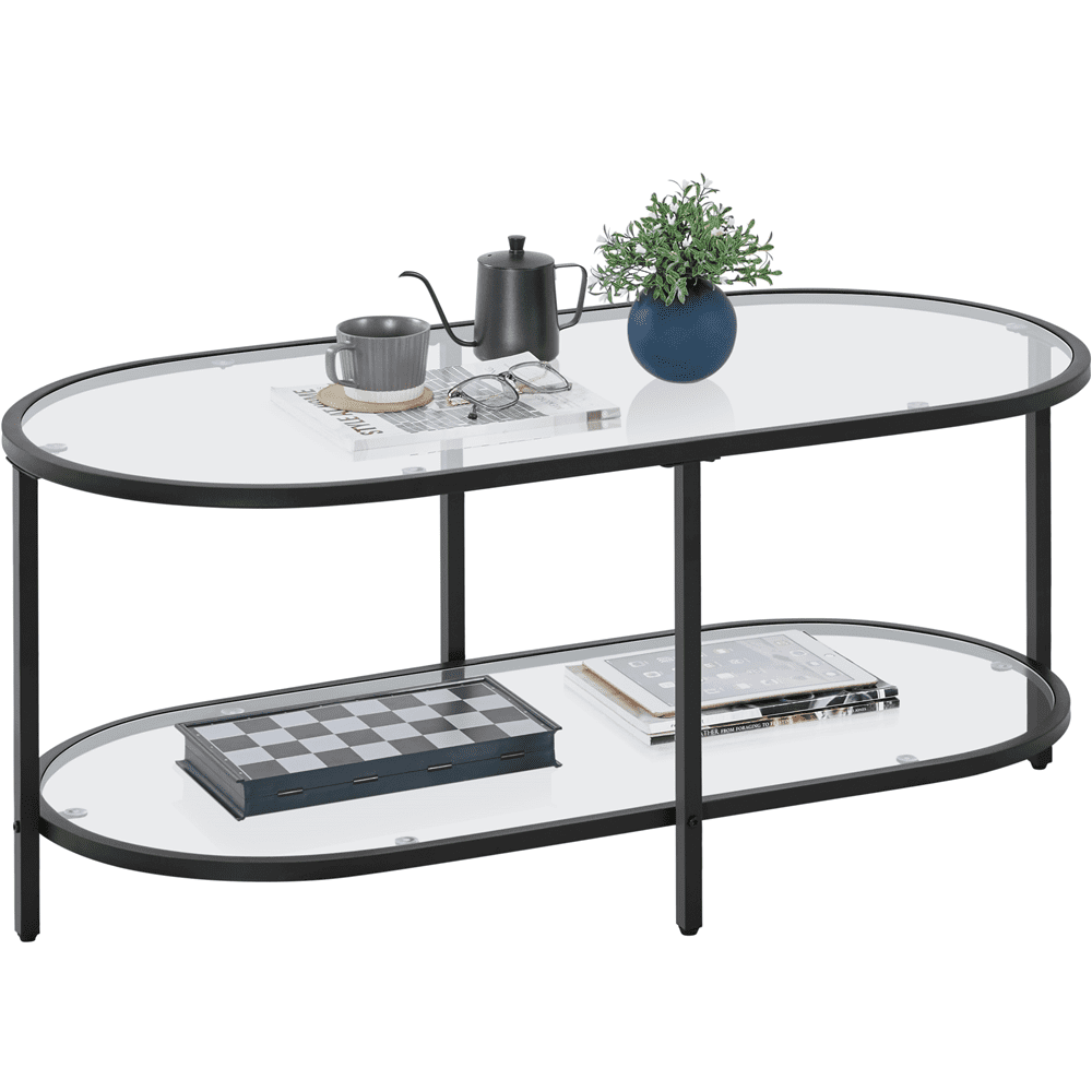 Alden Design Two-layer Modern Oval Glass Coffee Table for Living Room