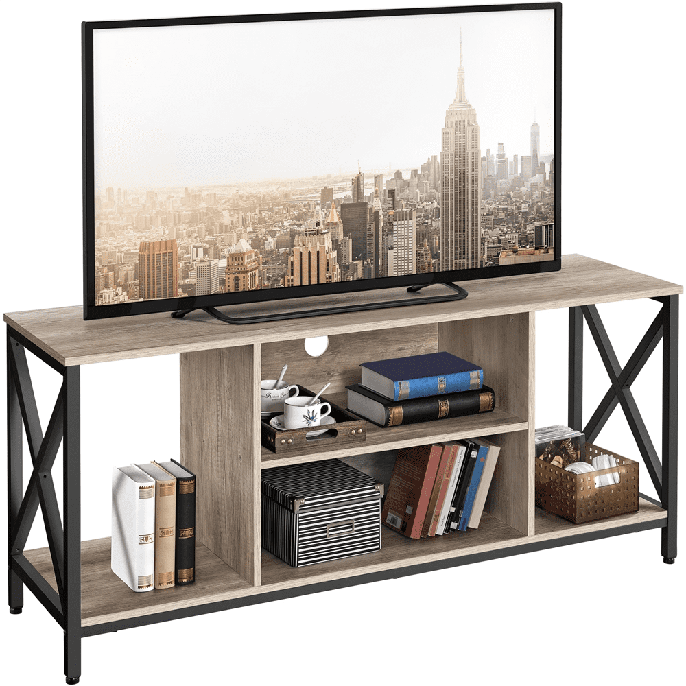 Alden Design TV Stand with Storage for TVs up to 65'', Distressed Gray