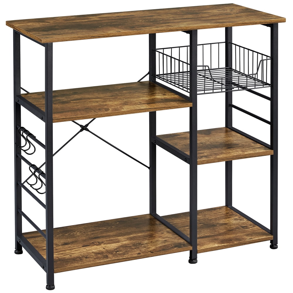 Alden Design Vintage Kitchen Baker's Rack Shelf, Rustic Brown and Metal