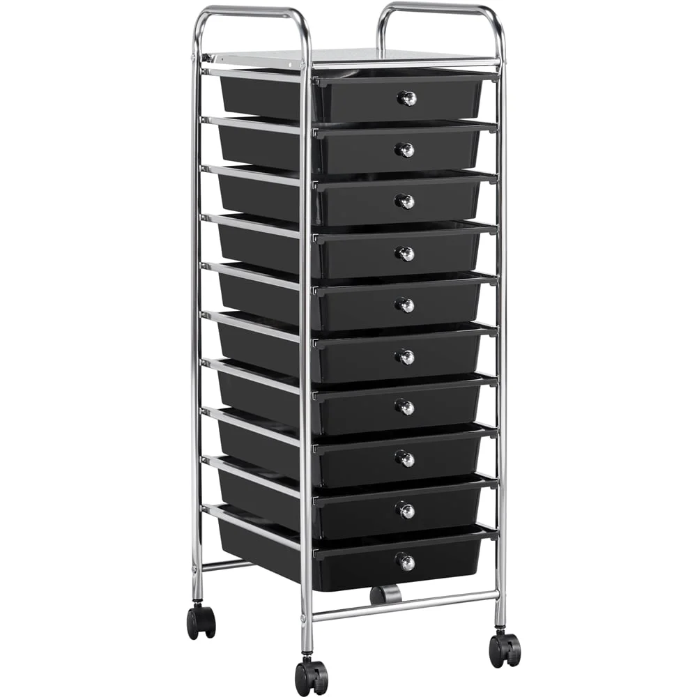 Alden Design 10 Drawer Rolling Storage Cart Organizer with Lockable Wheels, Black
