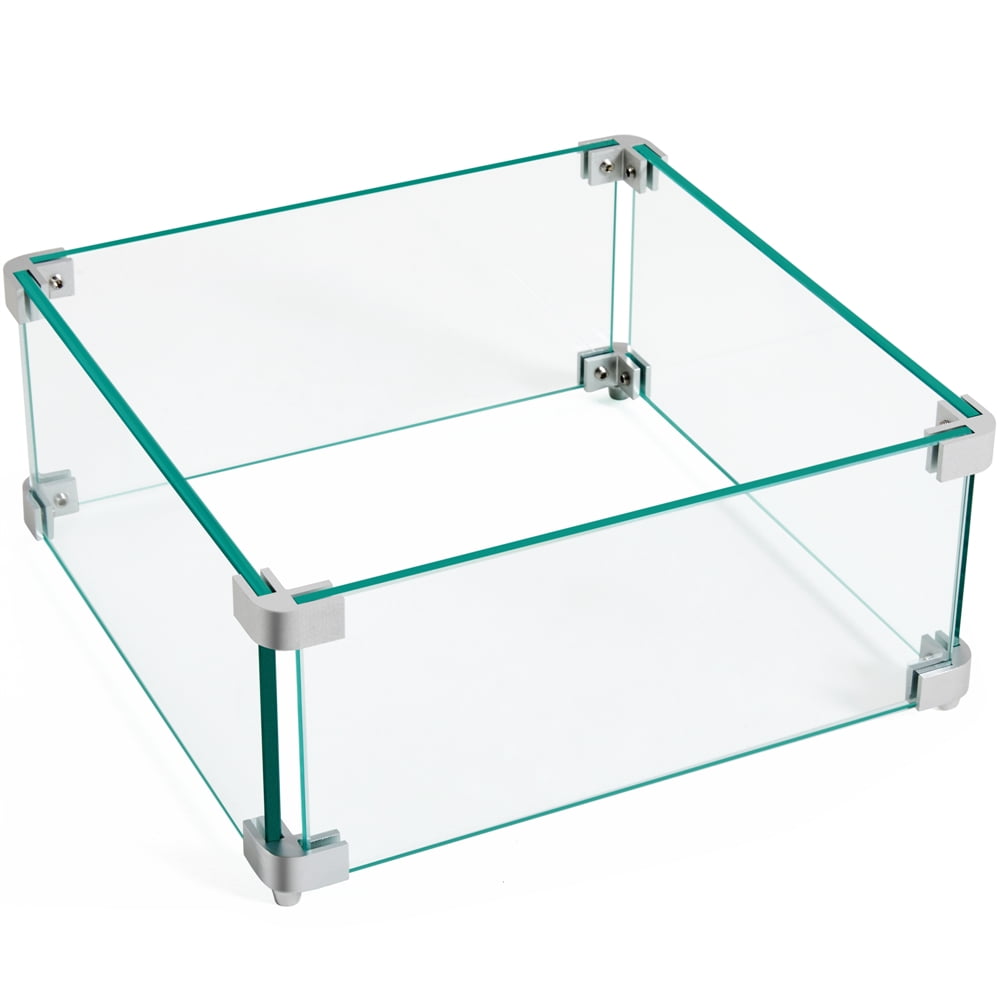 Alden Design 15″ Square Tempered Glass Wind Guard for Outdoor Fire Pit Table, Clear