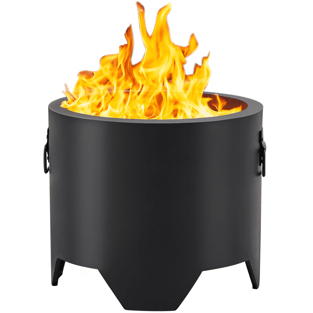 Alden Design 16″ Portable Smokeless Fire Pit with Rain Cover & Lid & Log Grate, Black