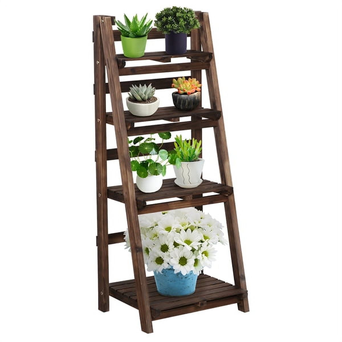 Alden Design 18" x 14" x 42.5" 4 Tier Brown Wood and Metal Plant Stand