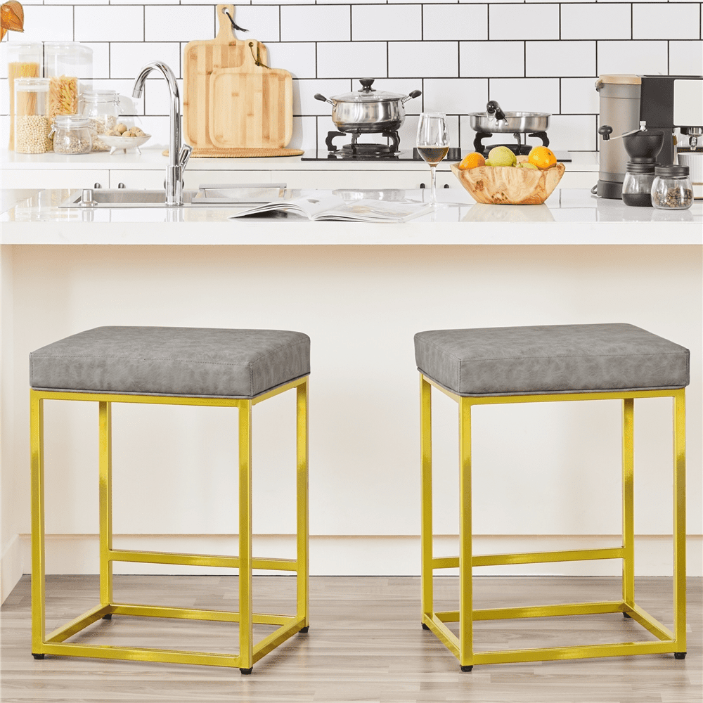 Alden Design 24" H Modern Upholster Counter Bar Stools With Gold Frame, Gray