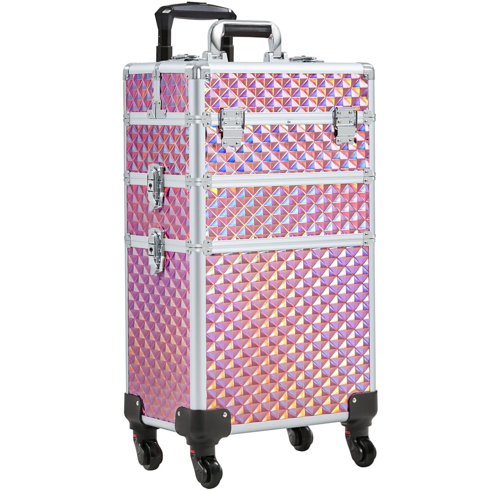 Alden Design 3-in-1 Rolling Makeup Train Case Cosmetic Trolley, Pink