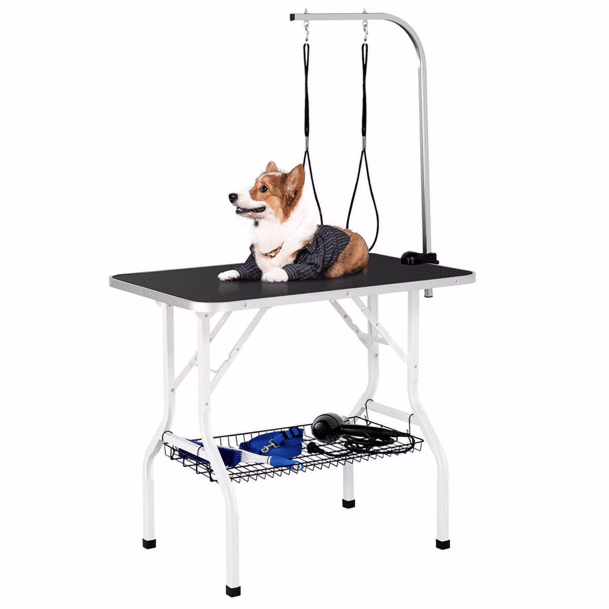 Alden Design 36"L Adjustable Foldable Pet Grooming Table, Black