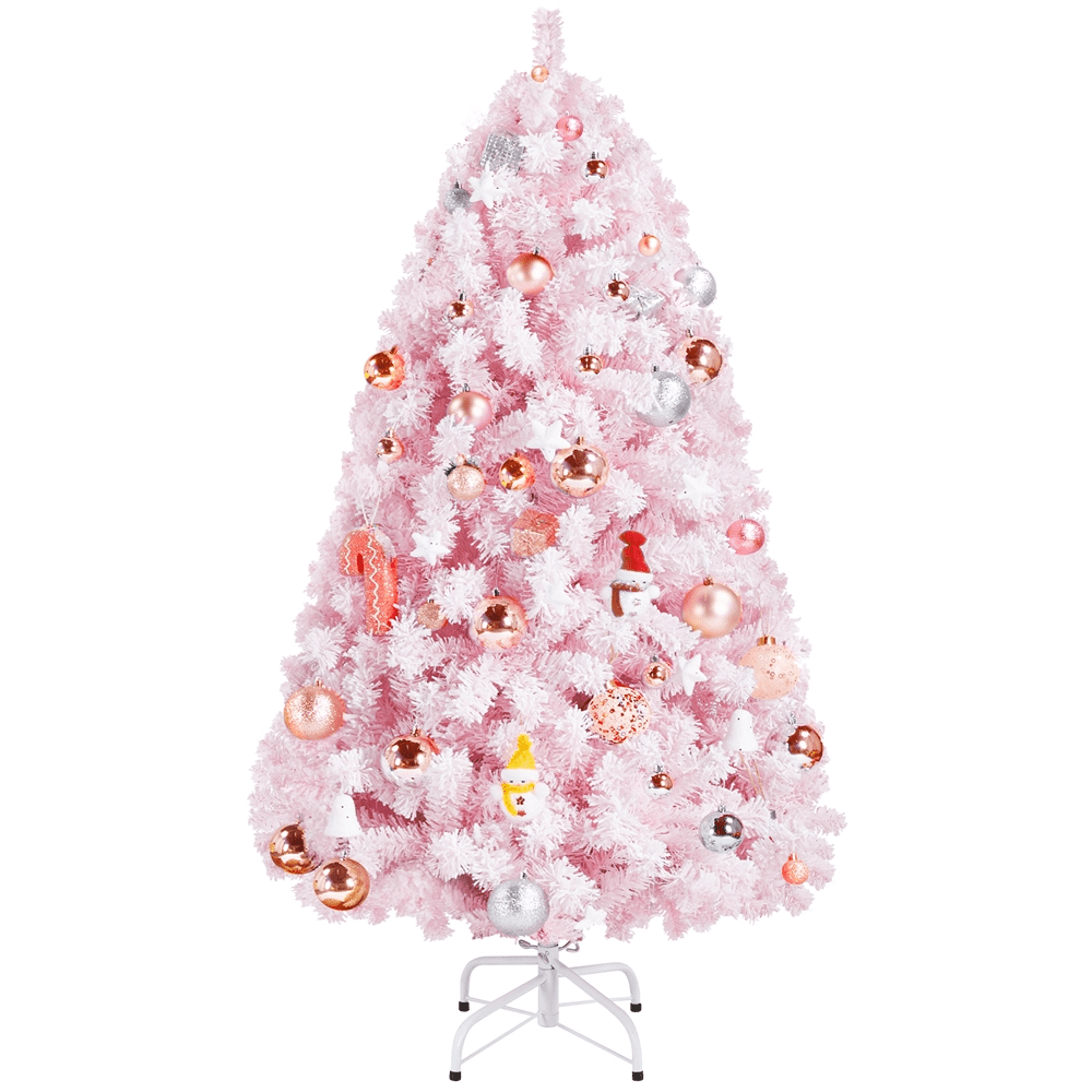 Alden Design 4.5' Pre-lit Flocked Artificial Christmas Tree with Warm White Lights, Pink