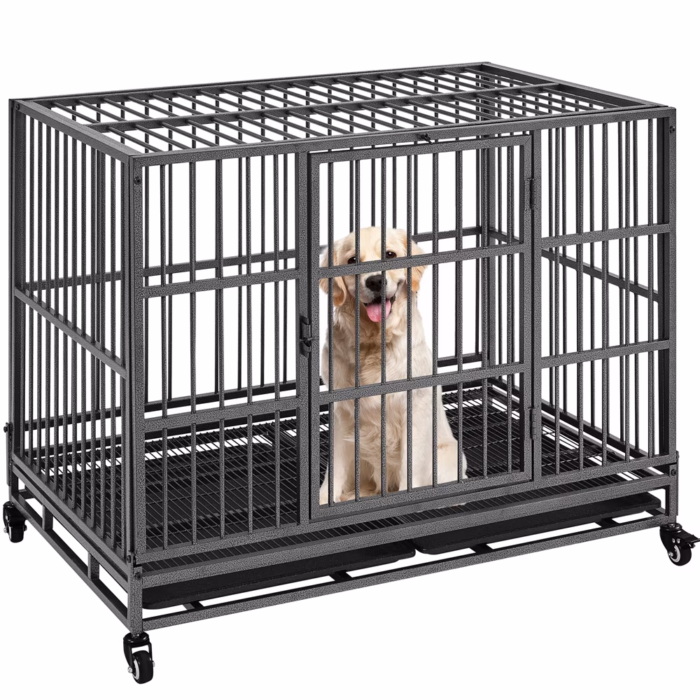 Alden Design 42-inch Indestructible Rolling Dog Crate with Open-Top Design, Black
