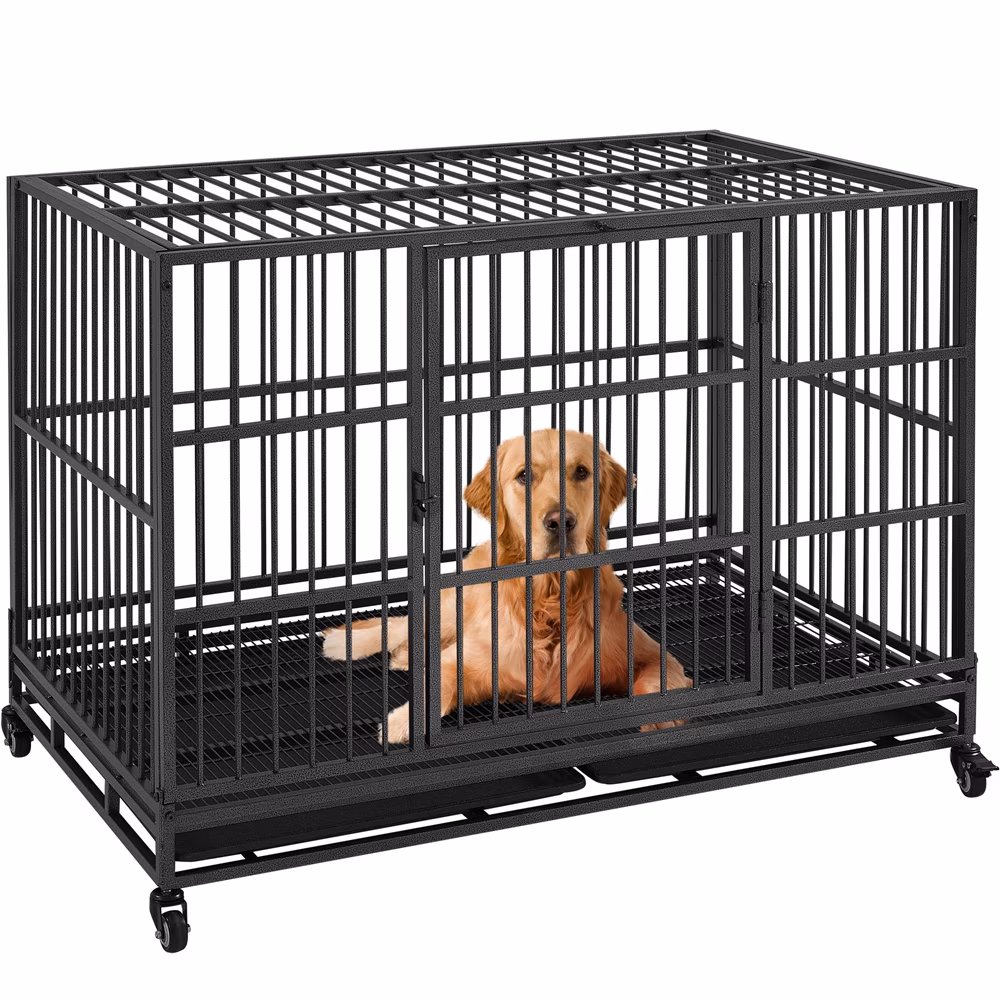 Alden Design 48-inch Indestructible Rolling Dog Crate with Open-Top Design, Black