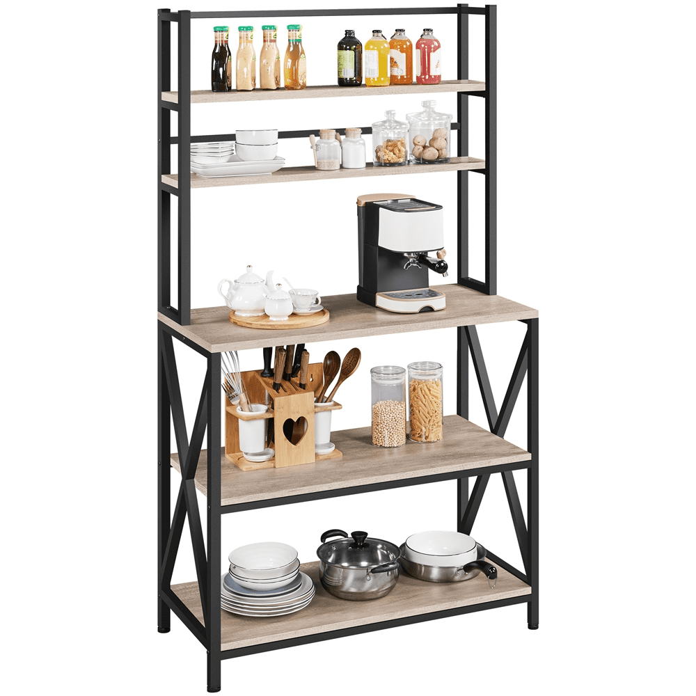 Alden Design 5-Tier Industrial Wood Baker’s Rack Storage Shelf for Kitchen, Gray