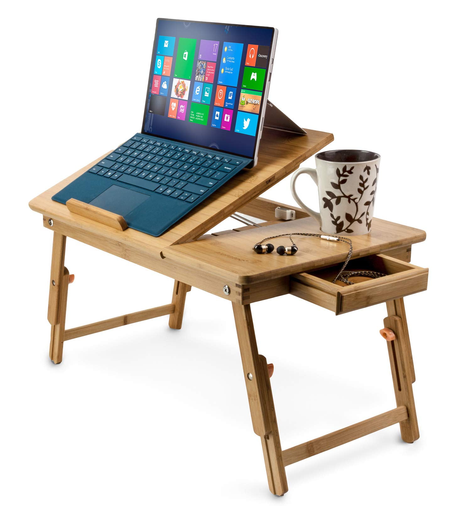 Aleratec Natural Bamboo Multi-Functional Adjustable Laptop Stand | Up to 15in