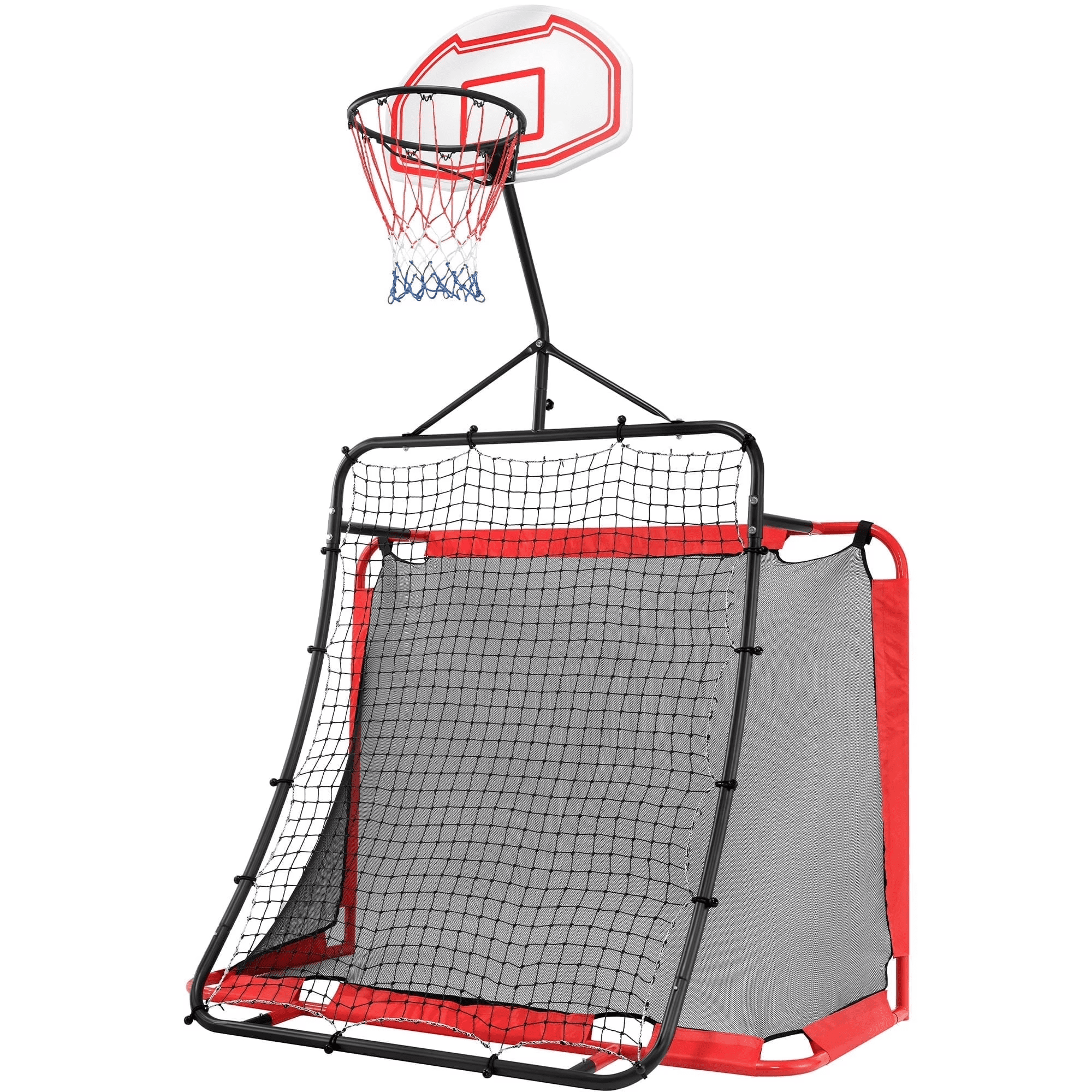All-in-One Outdoor Sports Set with Football Net, Baseball Net, 5-in-1 Combo Outdoor Sports Center with Soccer Goal, Lacrosse Net, Heavy-duty Basketball Hoop with Durable Net, Metal Frame, Multicolor
