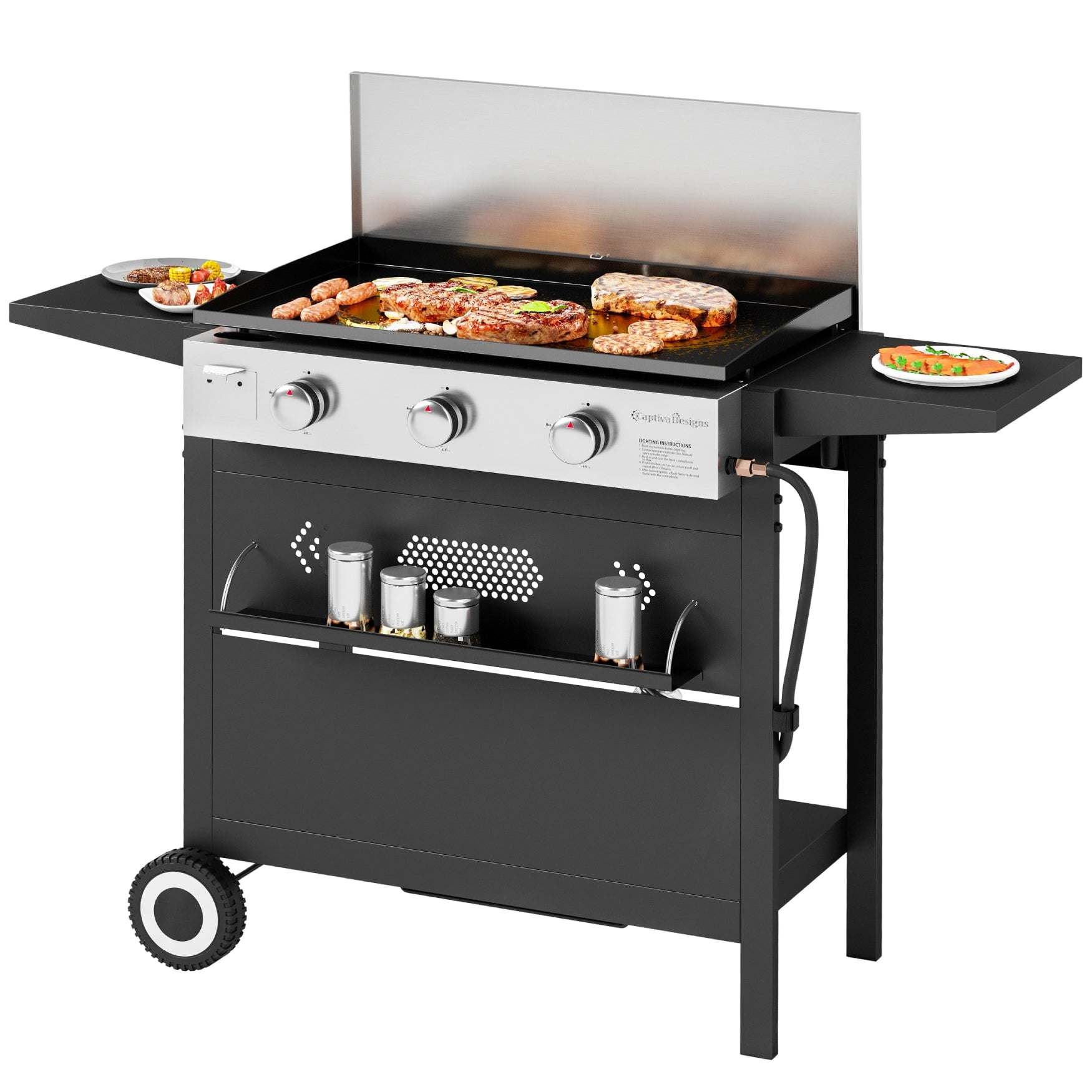 Alpha Joy 3-Burner Outdoor Propane Gas Griddle 33,000-BTU Flat Top Grill with Lid