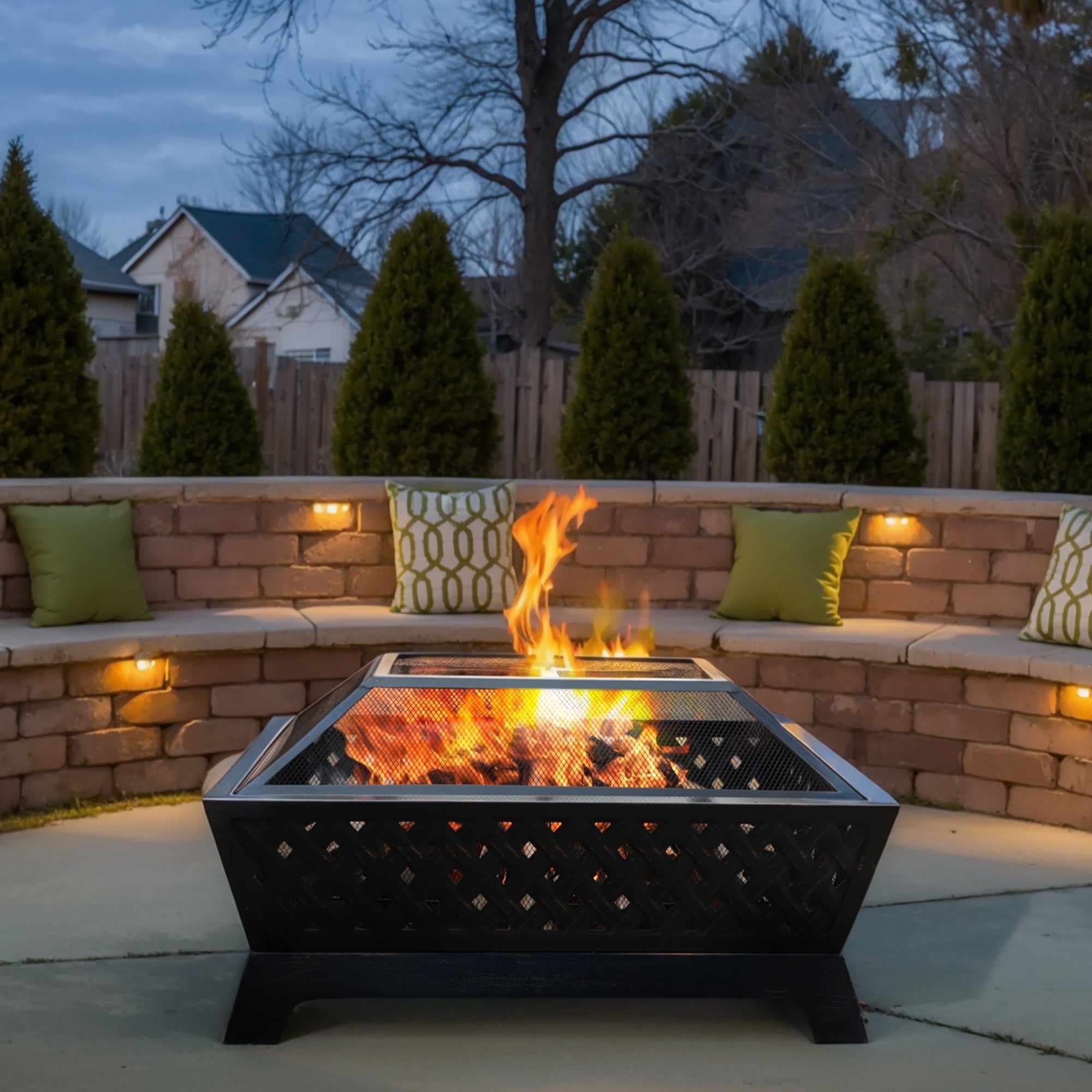 Alpha Joy 34" x 26" Outdoor Steel Fire Pit Wood Burning Bronze Finish Fireplace - Black