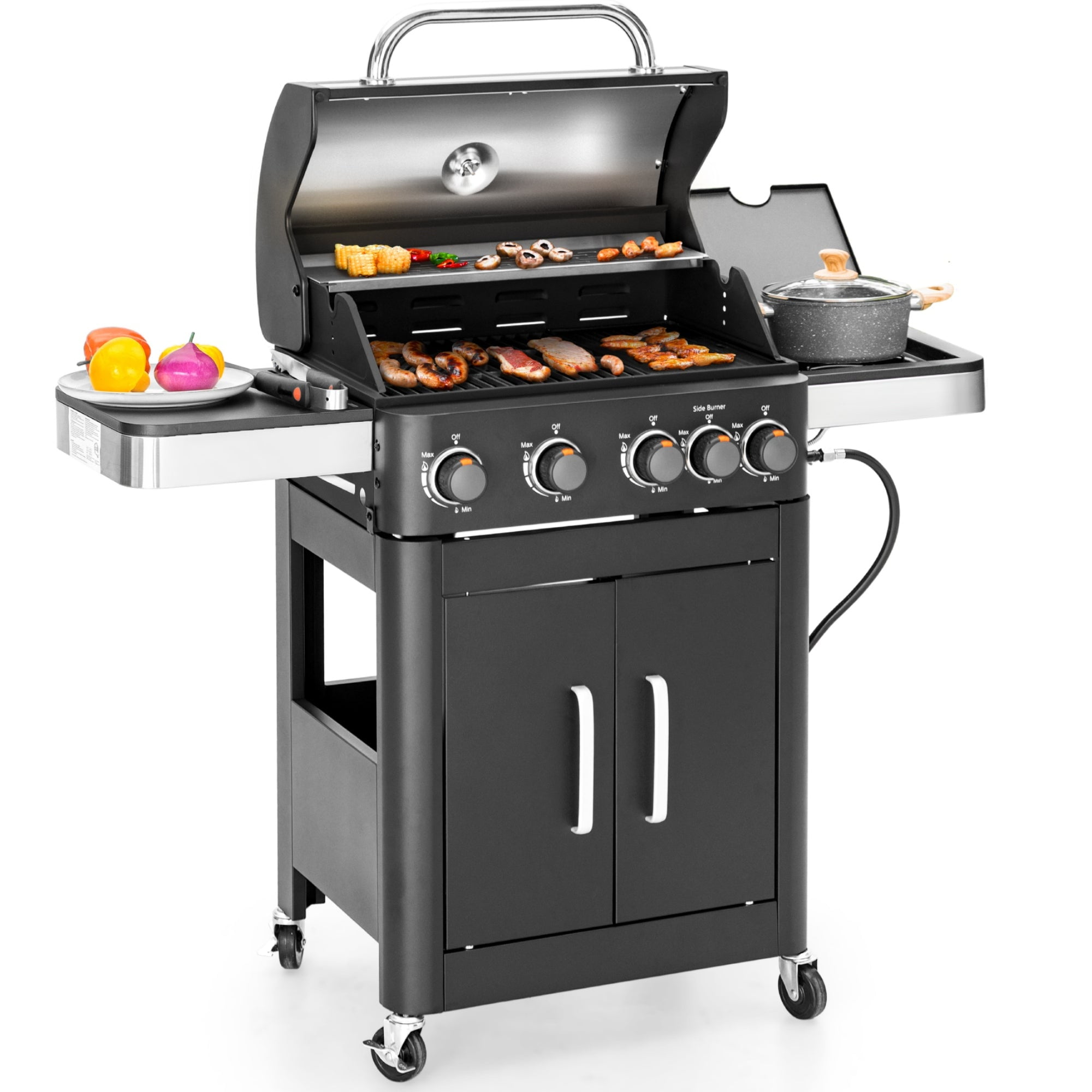Alpha Joy 4-Burner Propane Gas Grill and Griddle Combo with Side Burner in Black