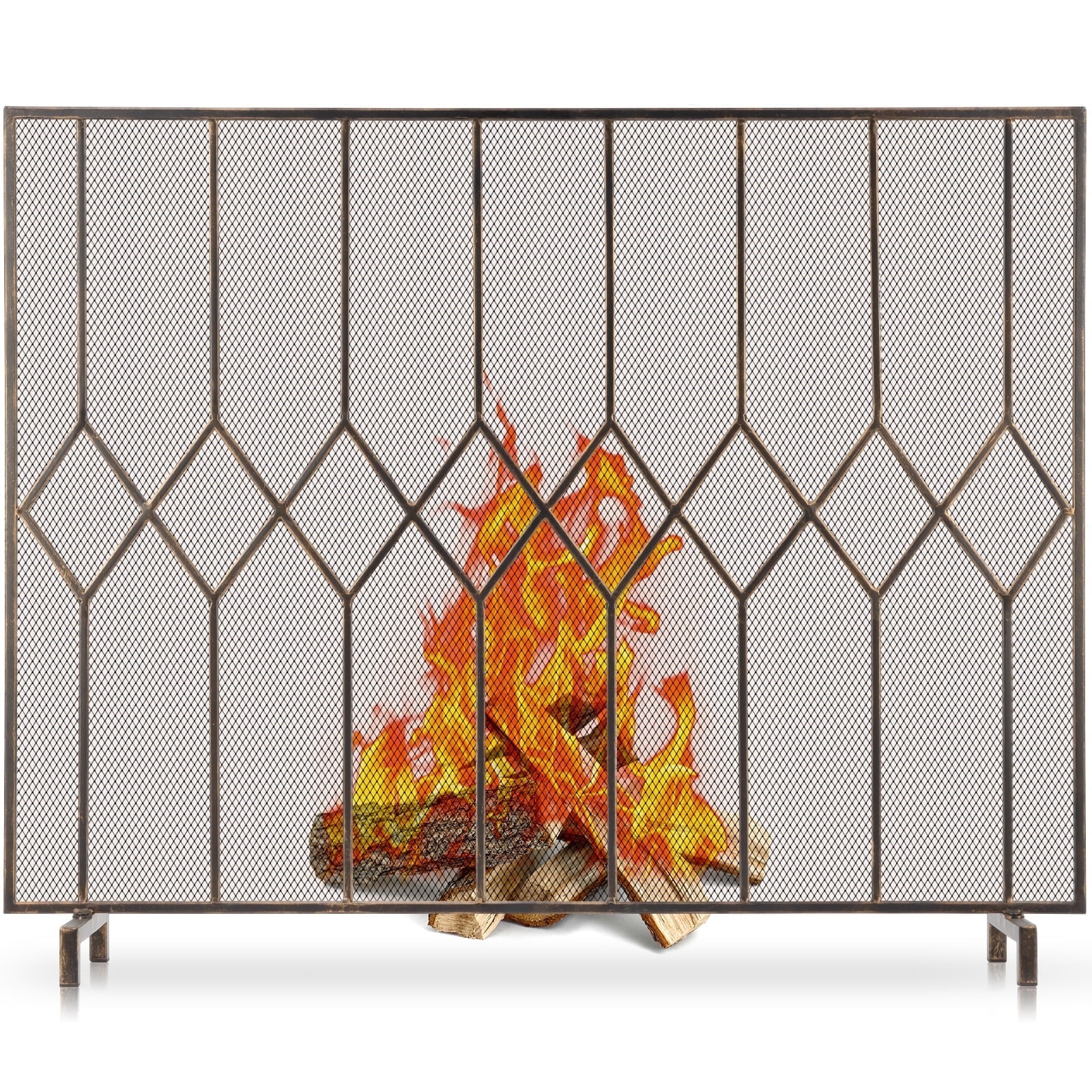 Amagabeli Fireplace Screens for Wood Burning Fireplace Single Panel Wrought Iron Fireplace Cover Fire Spark Guard for Indoor Outdoor Flat Guard Fire Screens for Fireplaces Bronze