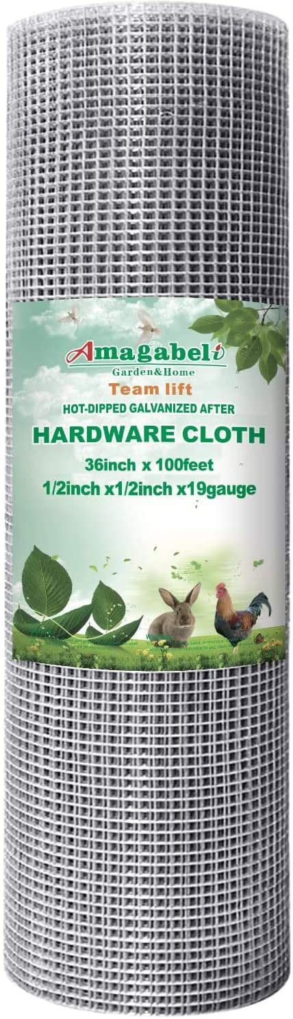 Amagabeli 1/2 Hardware Cloth 36 x 100 19 gauge Galvanized Welded Wire Metal Mesh Roll Vegetables Garden Rabbit Fencing Snake Fence for Chicken Run Critters Gopher Racoons Opossum Rehab Cage Window