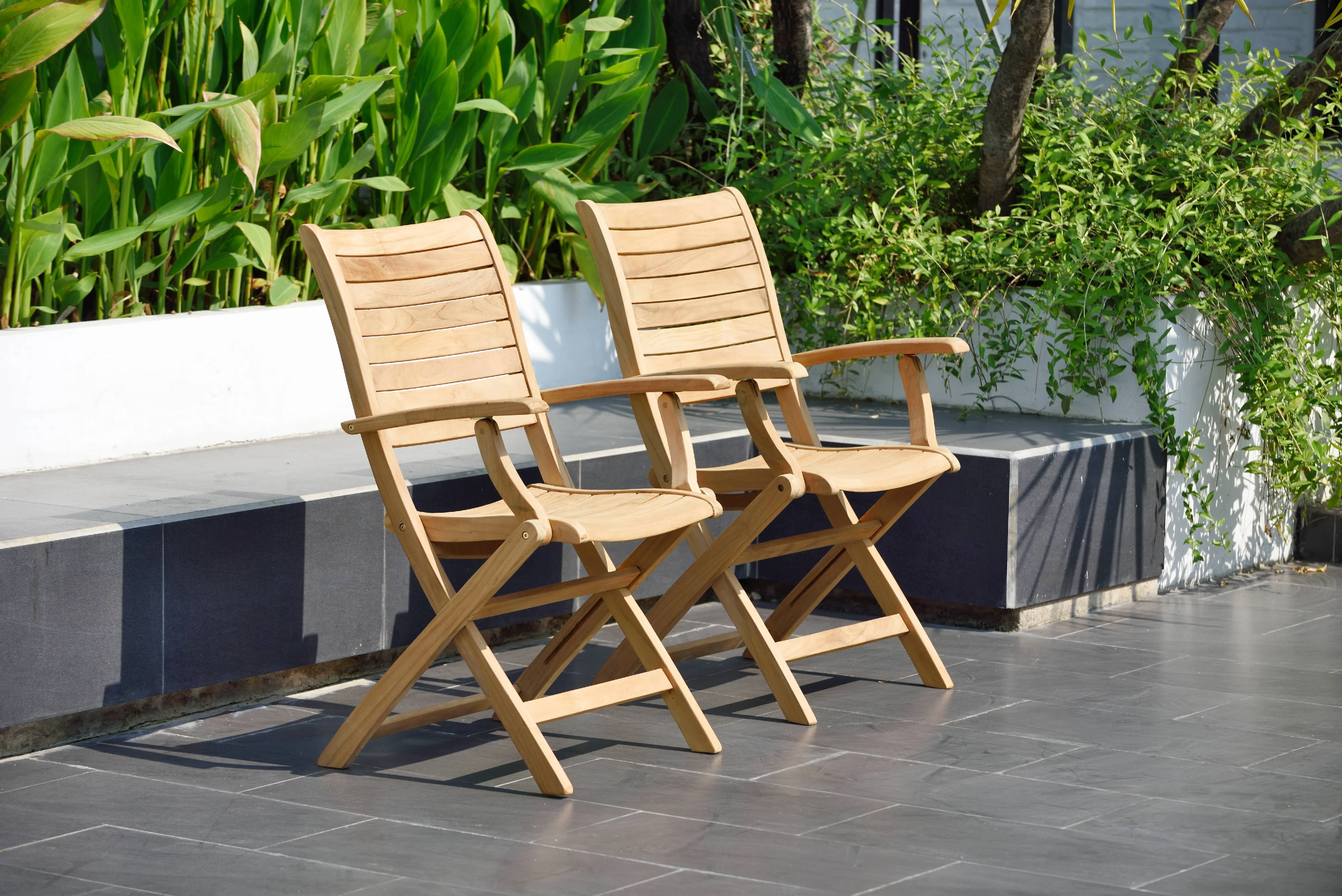 Amazonia Teak Wood Outdoor Folding Armchairs (Set of 2)