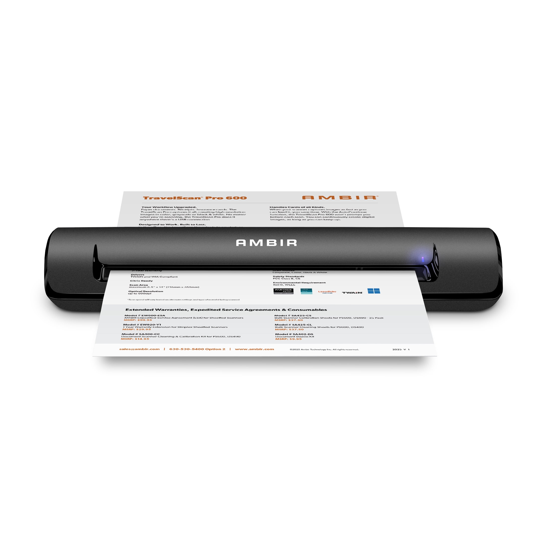 Ambir TravelScan Pro Simplex Document and ID Scanner w/ AmbirScan (PS600-AS)