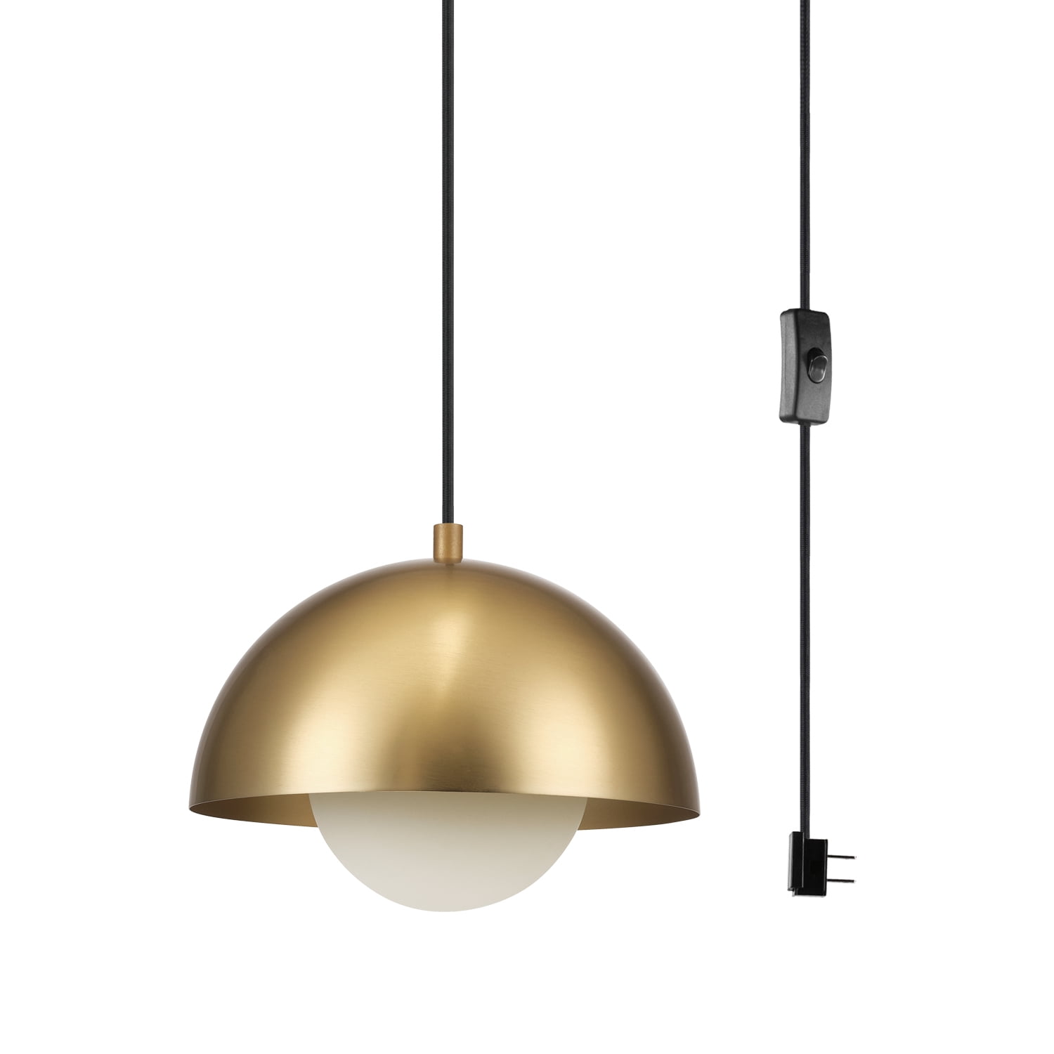 Amelia 1-Light Matte Brass Plug-In Pendant Lighting with Frosted Glass Shade