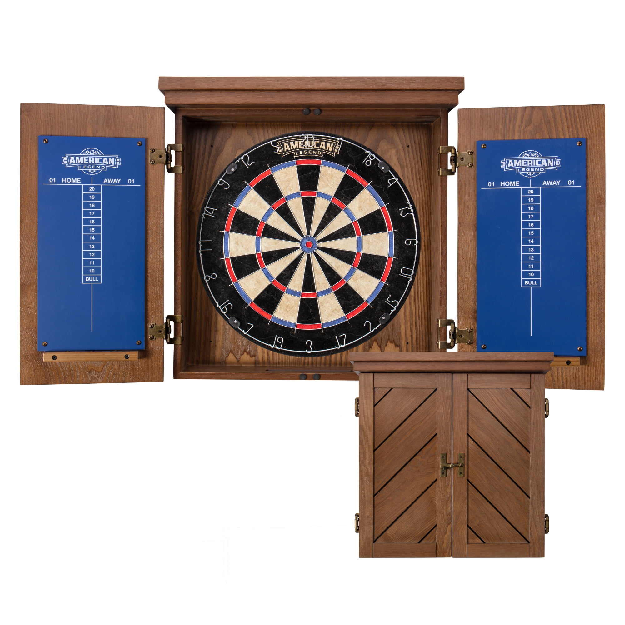 American Legend Charleston Bristle Dartboard Cabinet Set - Includes 18” dartboard and 6 steel tip darts