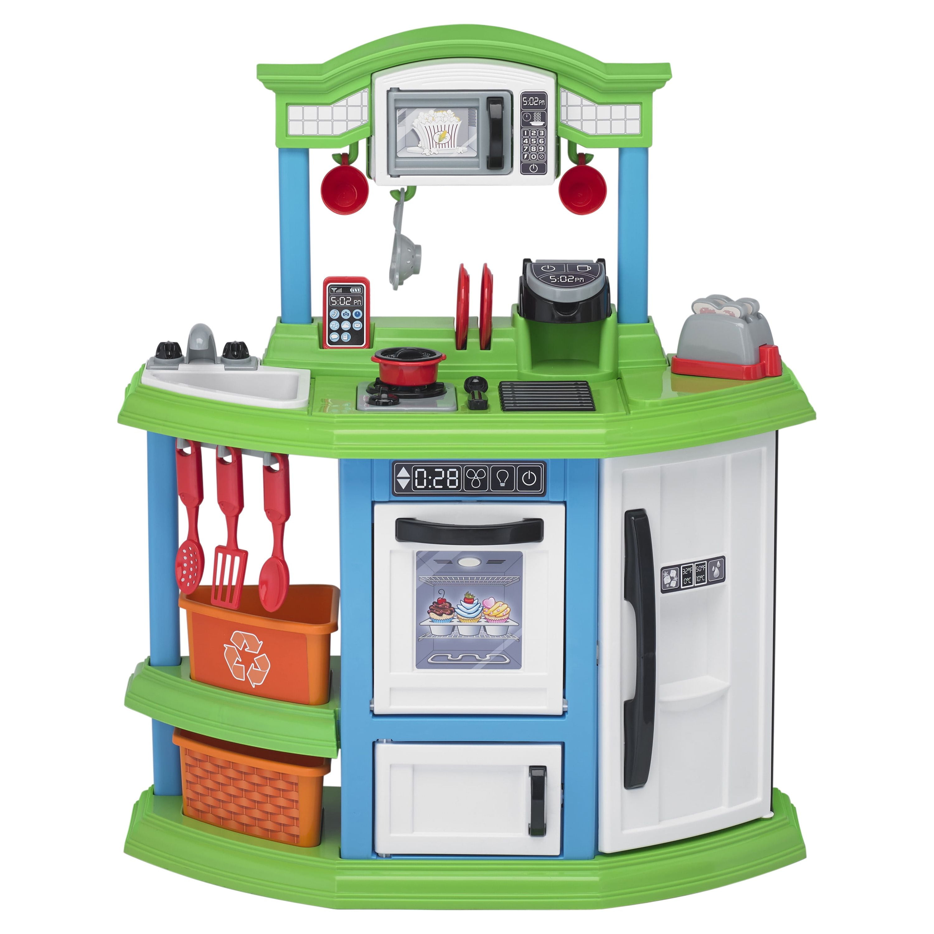 American Plastic Toys Cozy Comfort Play Kitchen with 22 Piece Accessory Play Set Toy for Kids