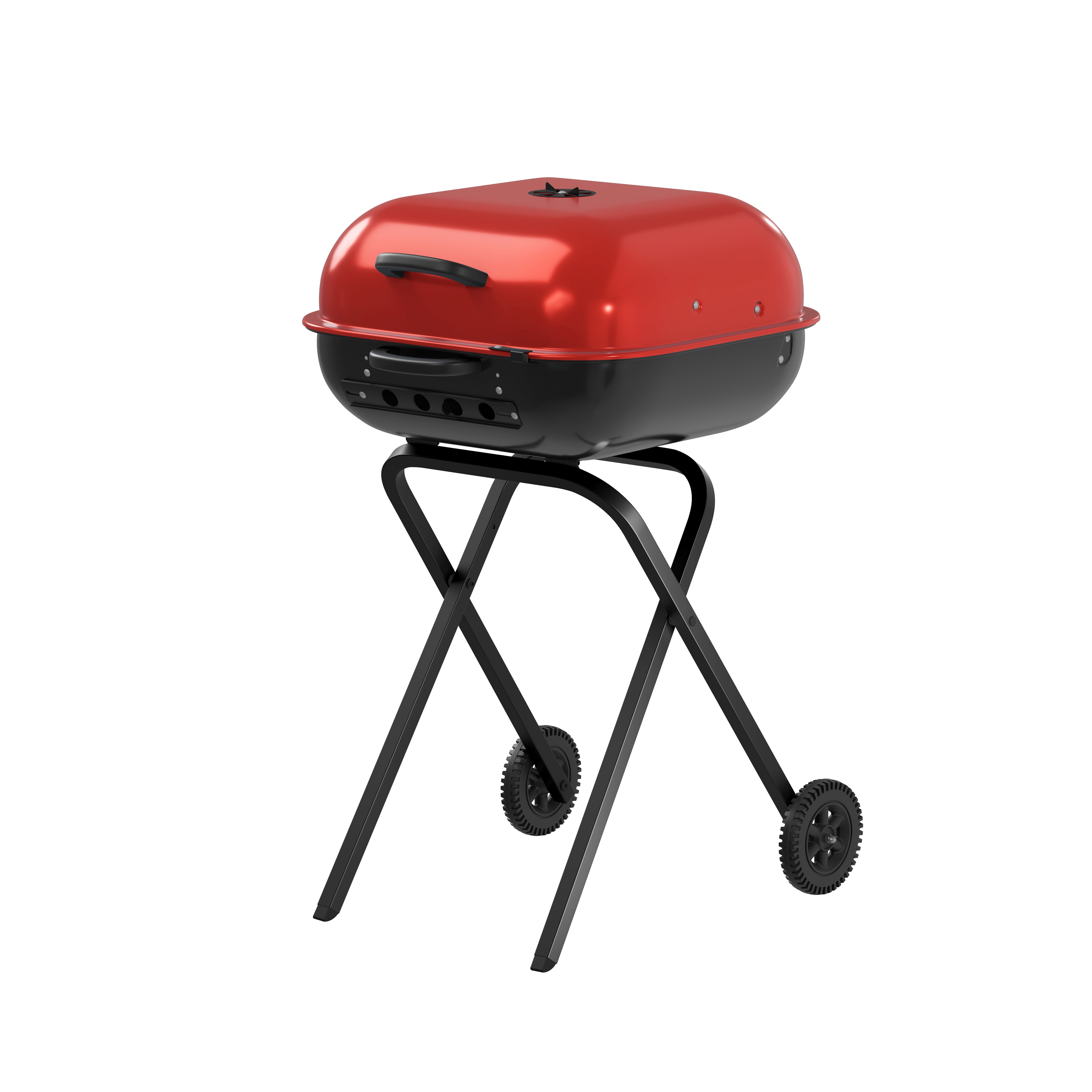 Americana Walk-A-Bout Charcoal Original Square Grill-100% Pre-Assembled Portable Steel, Red