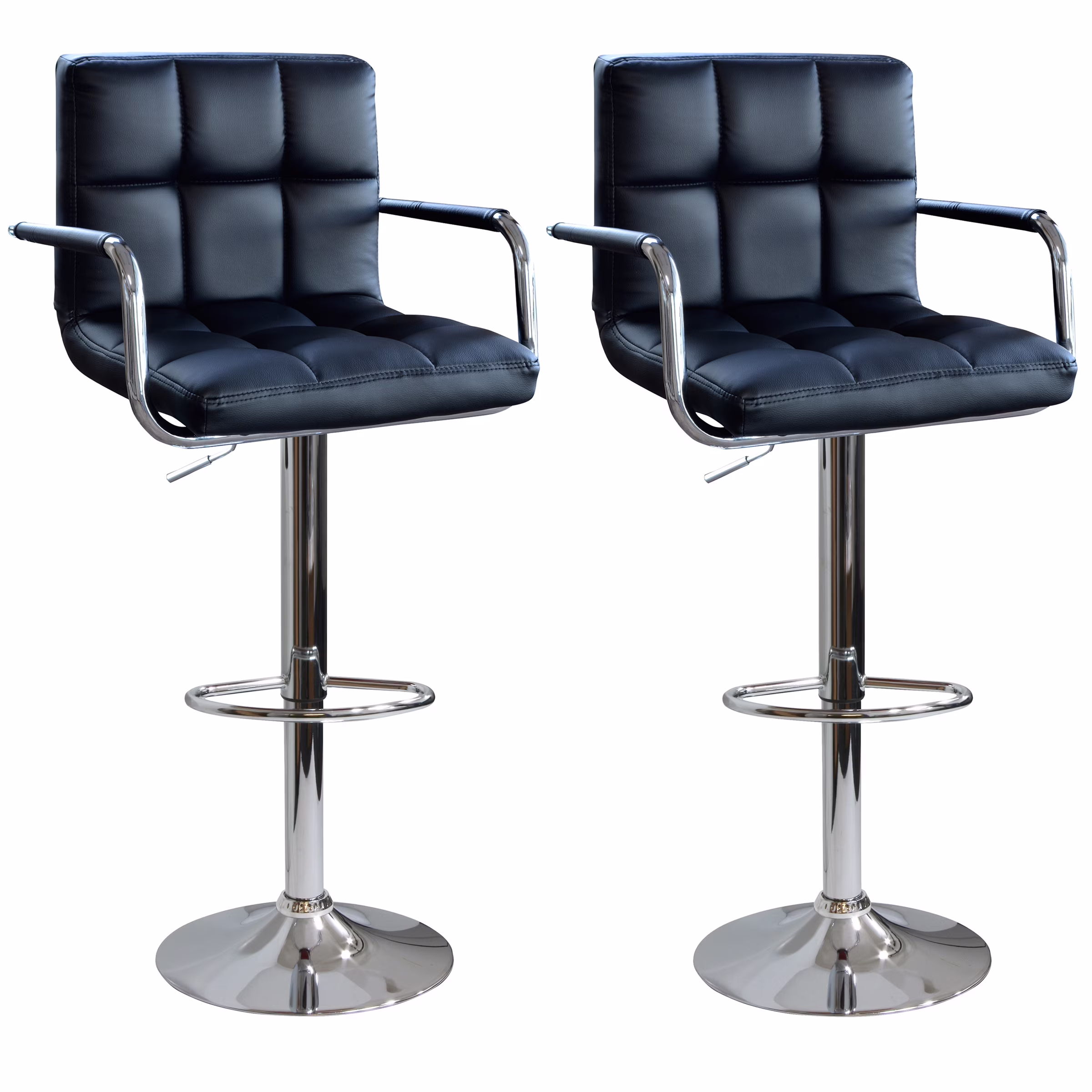 AmeriHome 2 Piece Adjustable Black Finish Modern Vinyl Padded Back Bar Stools for Kitchen, Bar, Office, Etc.