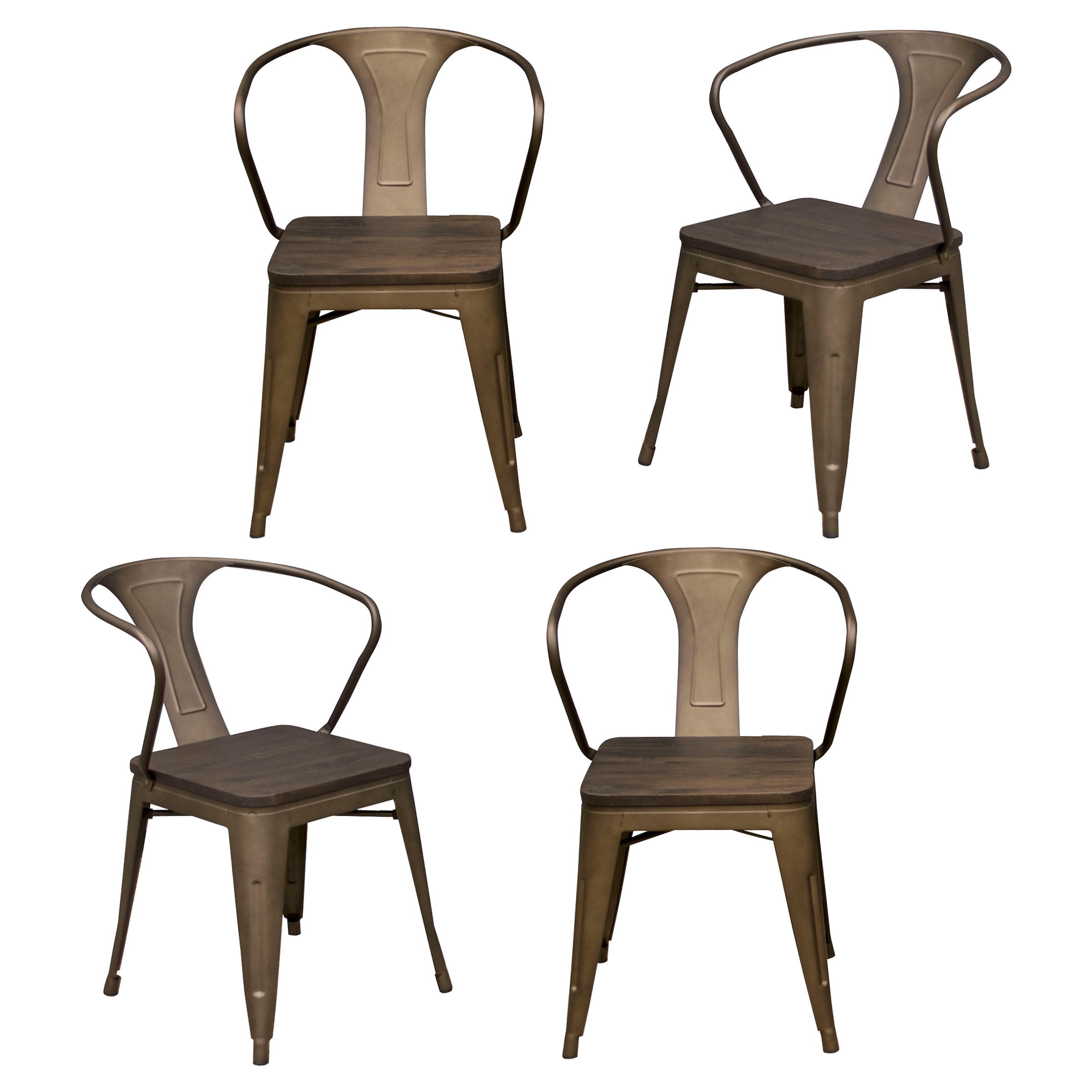 AmeriHome 4 Piece Rustic Gunmetal Finish Dining Room Chair with Dark Elm Wood Seat