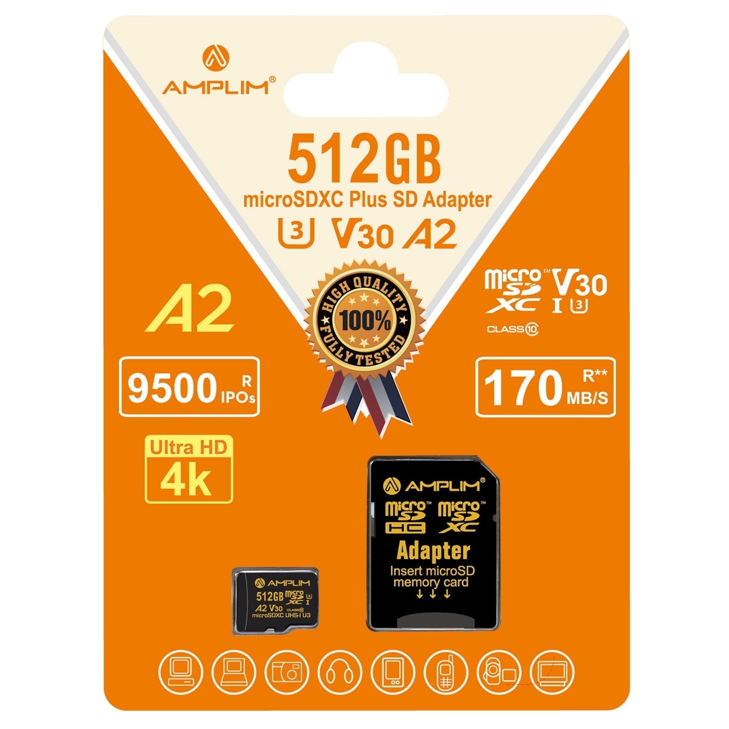 Amplim 512GB Micro SD Card - High Speed MicroSD for Camera, MicroSDXC Memory Card for Switch, Mini SDXC with Adapter, A2 U3 Class 10 for GoPro, Phone, Tablet Video