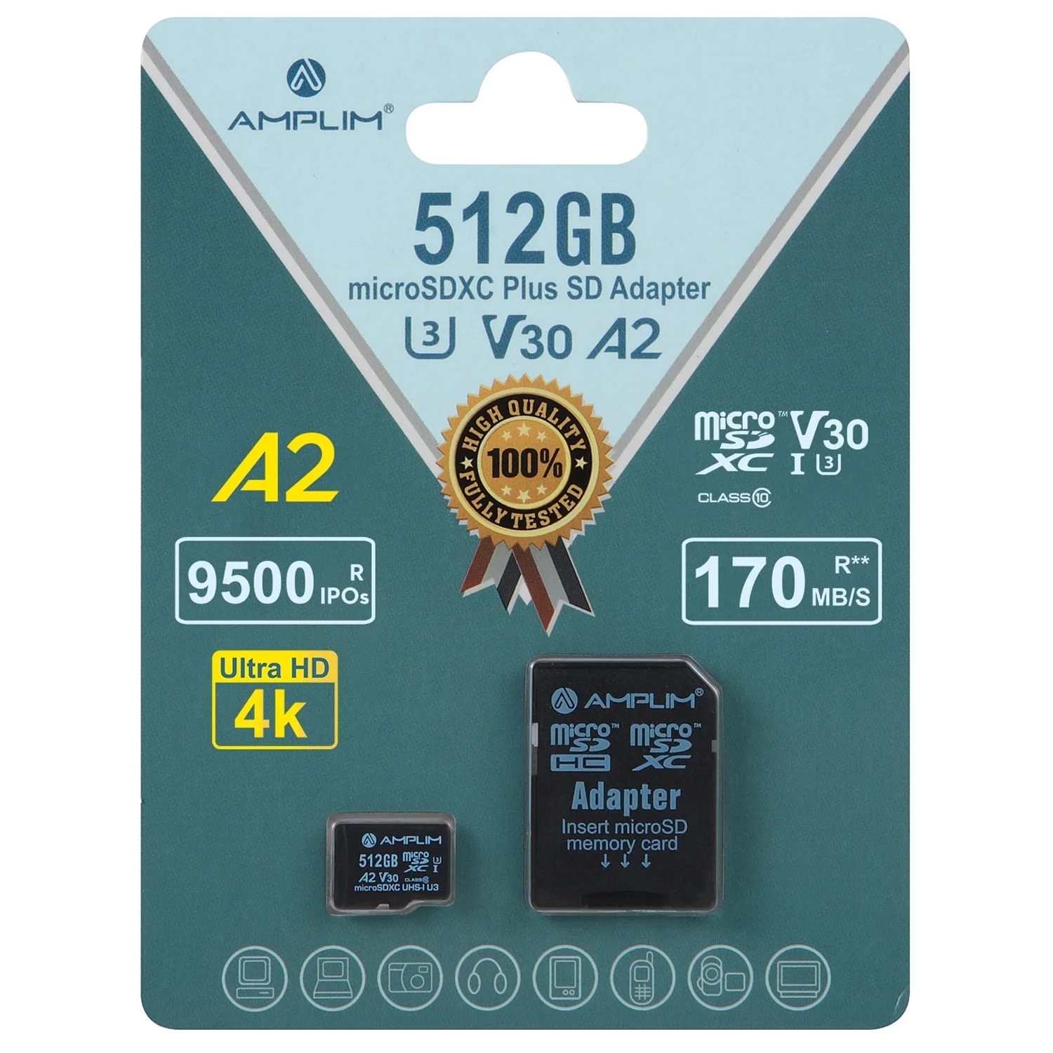Amplim 512GB Micro SD Card - UHS-I Class 10, A2, U3 High-Speed Memory Card for Android Phone, Camera and 4K Video Recording