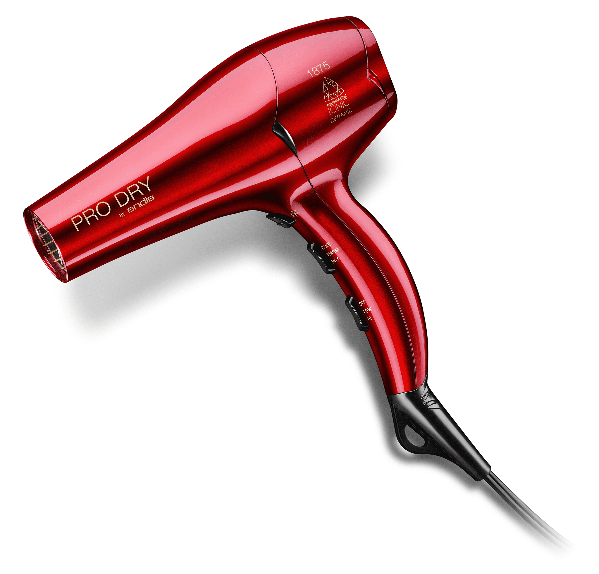 Andis Pro Dry Tourmaline Ceramic Hair Dryer with Pick and Concentrator, Ionic, 1875 Watts, Red