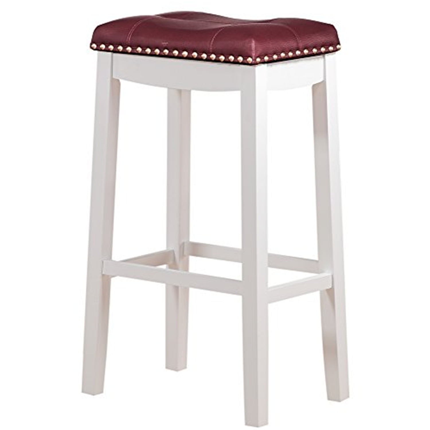 Angel Line Cambridge 29" Padded Saddle Stool, White w/ Dark Red Cushion