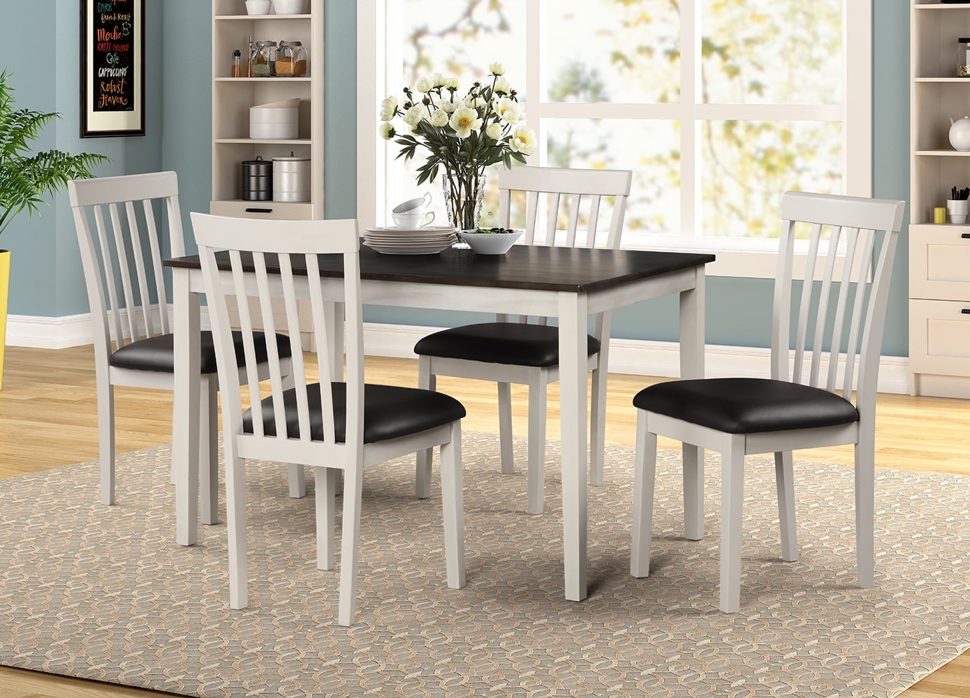 Angel Line Kayla 5-Piece Contemporary Faux Leather Wood Assembled Dining Table with Chair Set, White