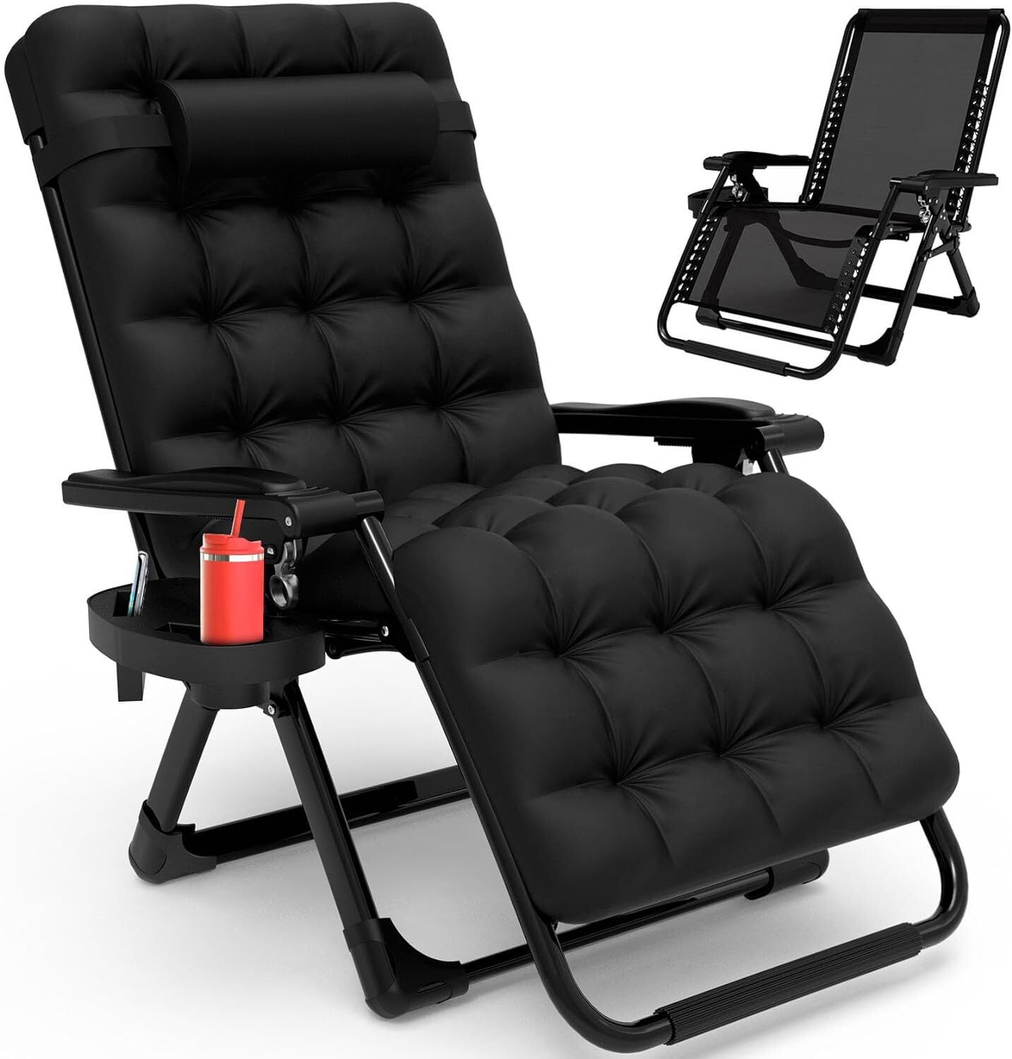 Anyrose Zero Gravity Chair Indoor Adjustable Folding Reclining Lounge Chair with Removable Cushion, Headrest and Cup Holder, Black