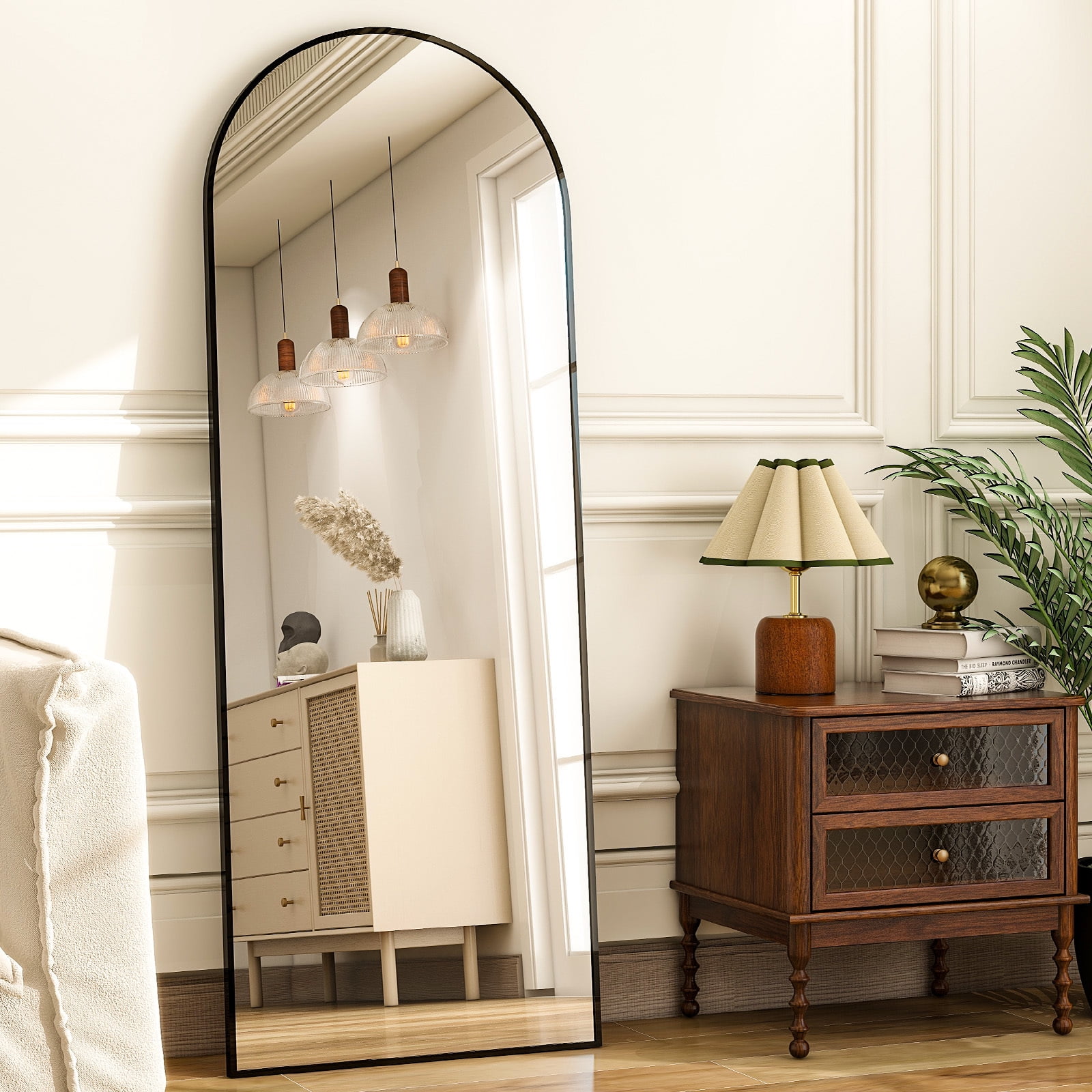 Anyrose 21.2x64 Full Length Mirror Arched Stand Aluminum Alloy Framed Floor Mirror,Black