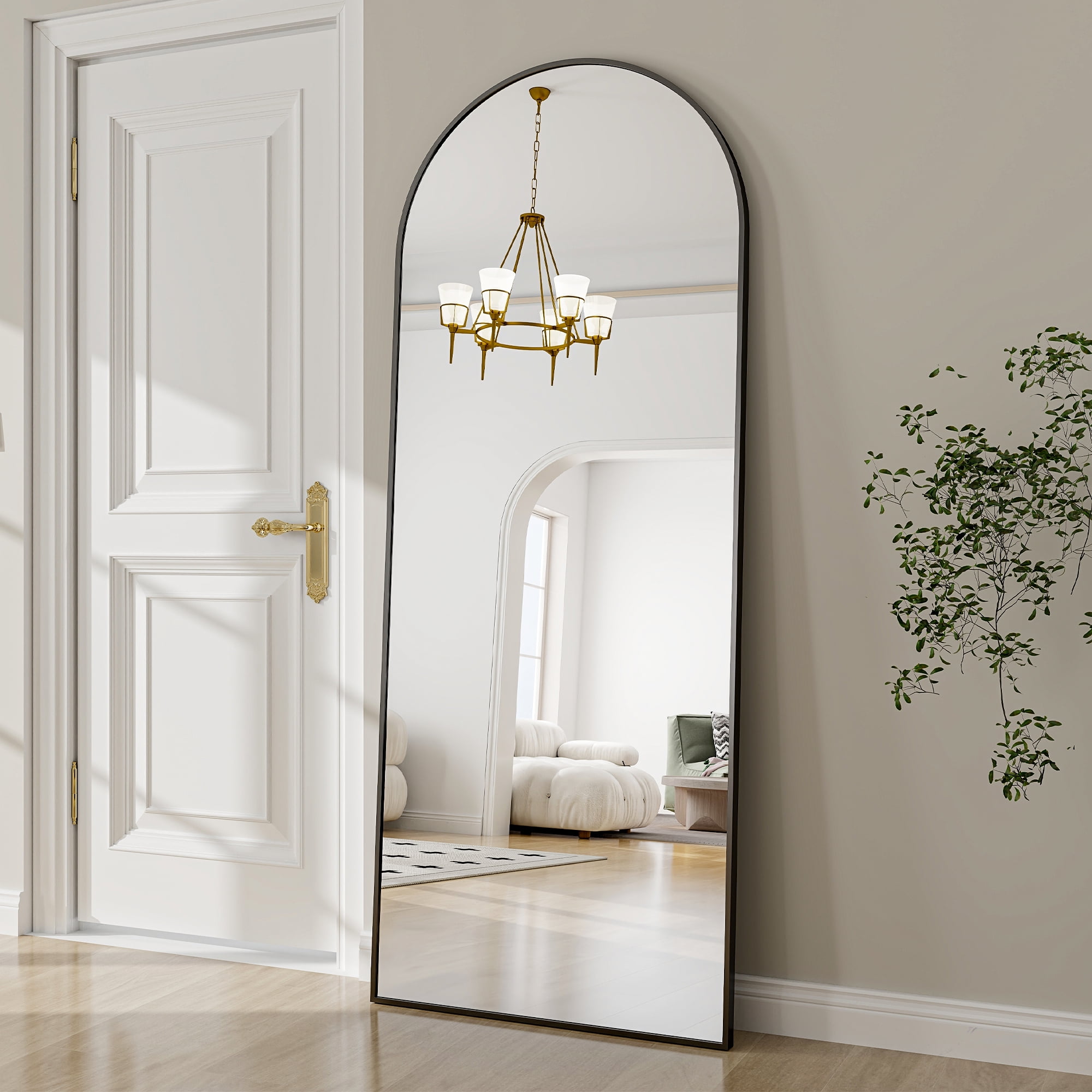 Anyrose 24"x65" Full Length Mirror with Arch-Top Standing Mirror Wall Mounted, Black