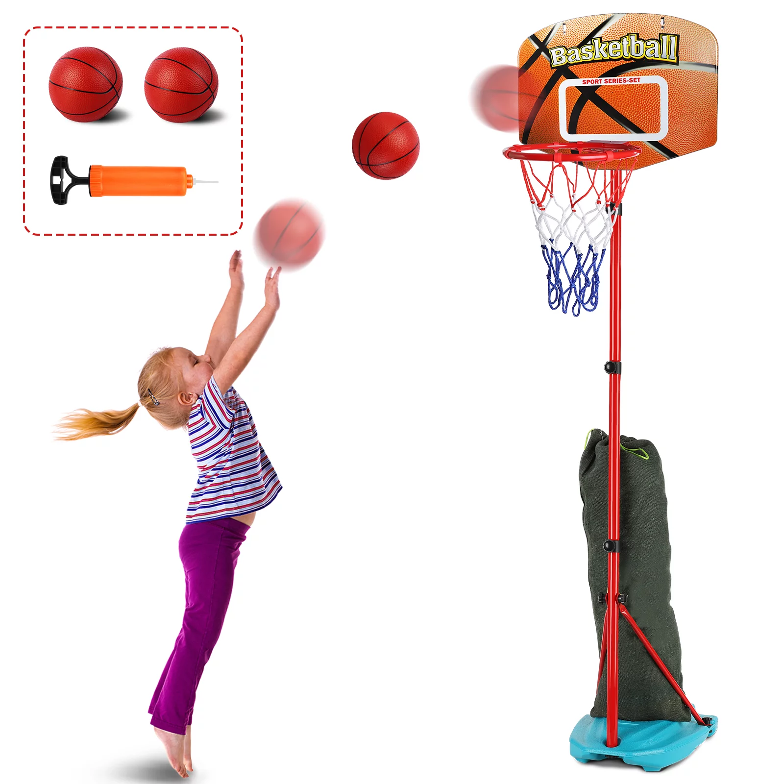 Ant Class Mini Portable Basketball Hoop for kids, Stand with Adjustable Height 2.8-6.2 Ft, Indoor Outdoor Basketball Hoop Toy for Boys Girls