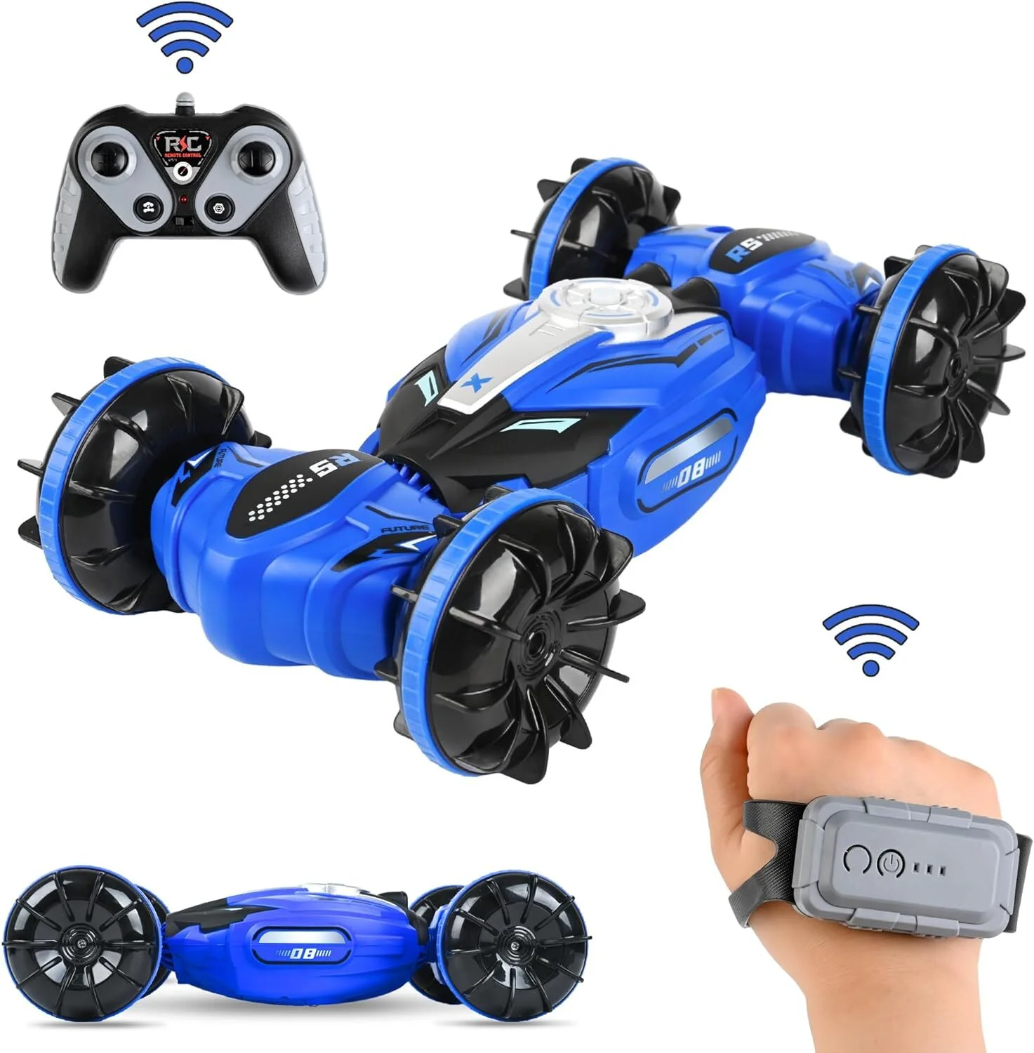 Ant Class RC Stunt Car, 2.4GHz 4WD Remote Control Gesture Sensor Toy Cars, Double Sided Rotating 360° Flips with Lights Music, Hand Controlled RC Car for Boys Girls Birthday