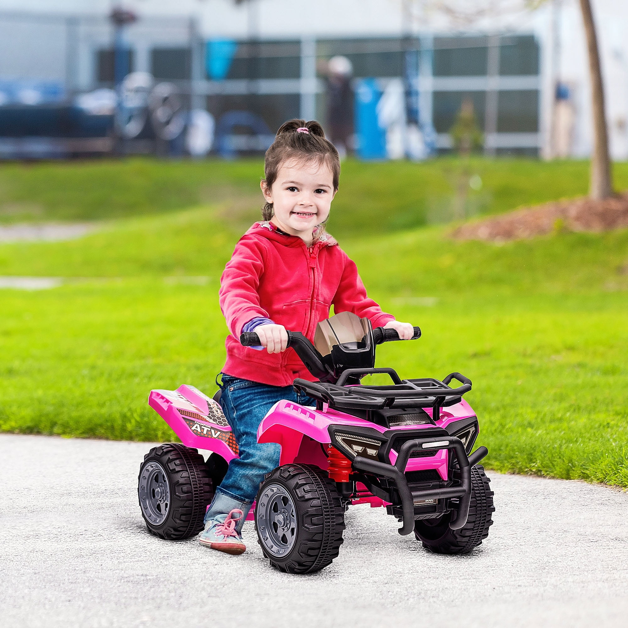 Aosom Kids Ride-on ATV Four Wheeler Car with Music, 6V Battery Powered Motorcycle for 18-36 Months, Pink