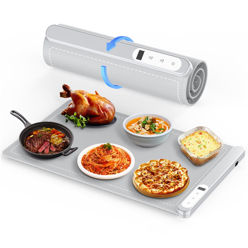 Aotto Electric Warming Tray with Adjustable Temperature, Foldable Food Warmer for Parties, 6 Temperature Levels, Auto Shut-Off Food Warmer Mat for Buffet, Gatherings, Everyday Use, Gray