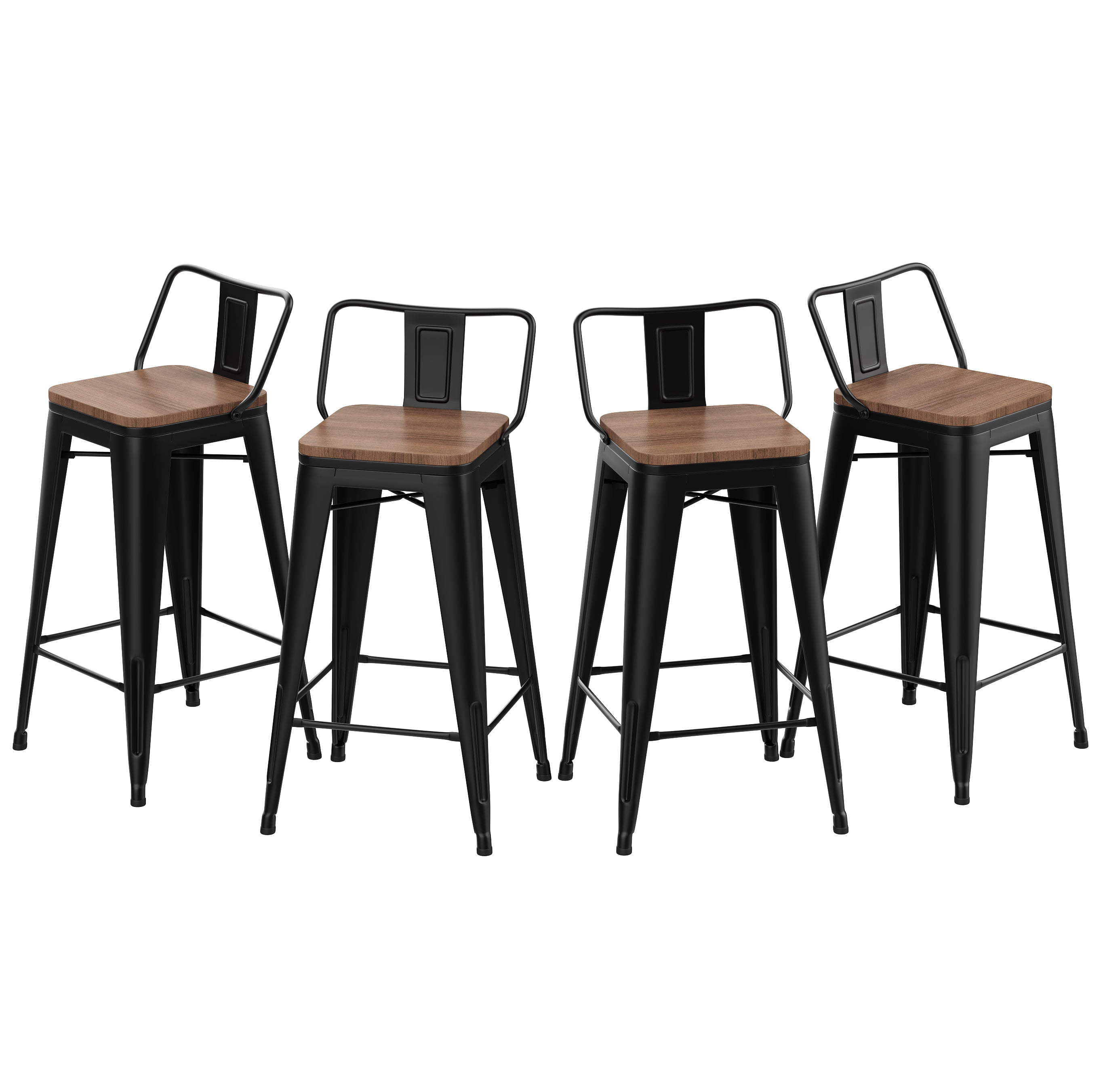 Apeaka 26 inch Bar Stools with back set of 4 Counter Height Stools with Wood Seat Metal Bar Stools